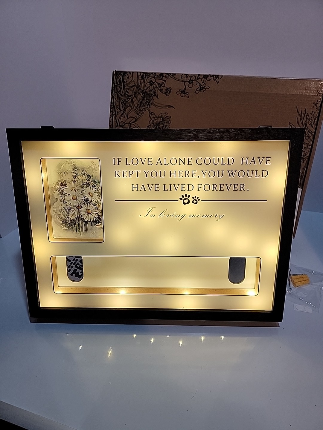 Pet Memorial Collar And Picture Frame Light Up Shadowbox Black Frame New Cat Dog