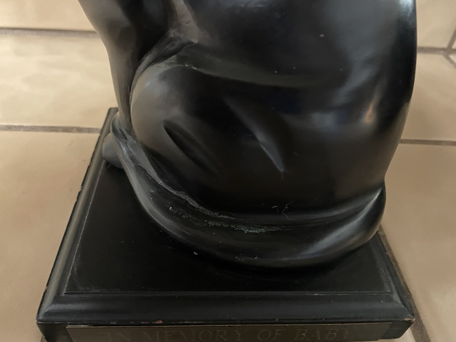 CAST IRON KITTY CAT FIGURINE MEMORIAL IN LOVING MEMORY STATUE W/ STAND