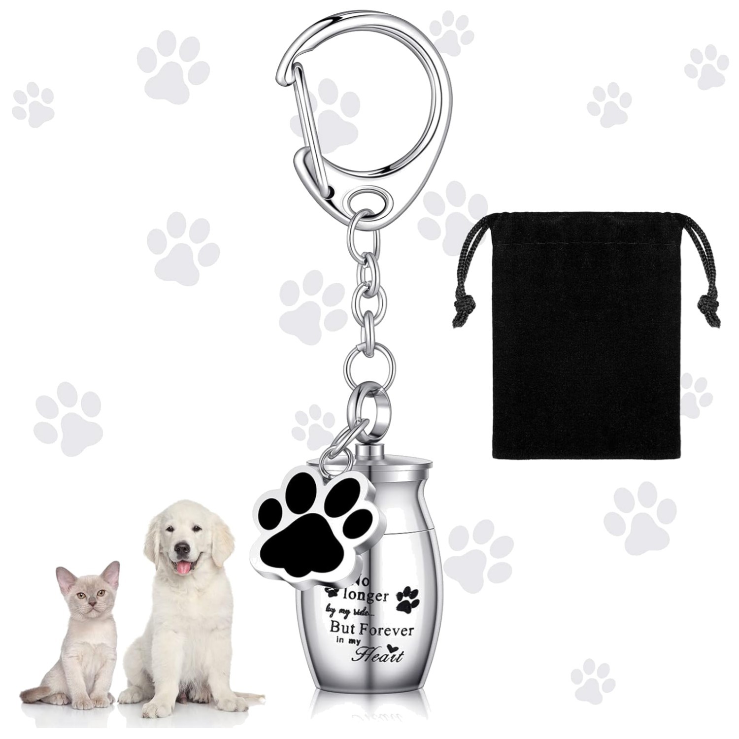 Cremation Pet Dog Urns Keychain for Ashes with Storage Bag Stainless Steel Sm…