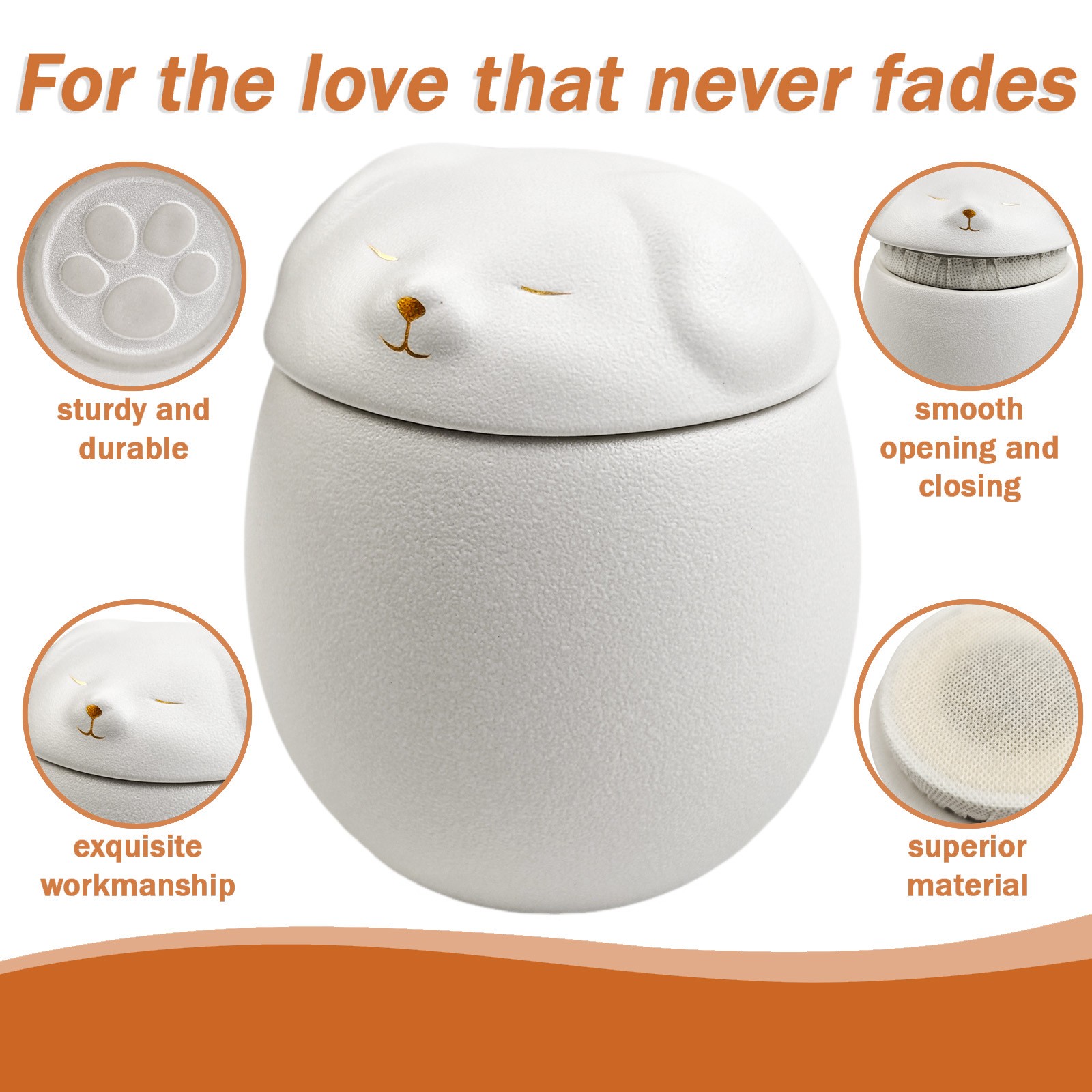 White Smiley Dog Shaped Pet Urn 4.9×4.3 inch for Small Dog And Cat Ashes