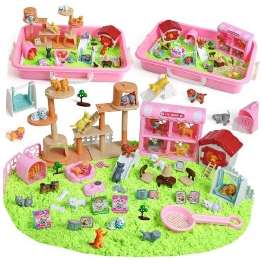 Sensory Bin,Play Sand Kit for Girls and Boys with 2.2lbs Sensory Cat and Dog