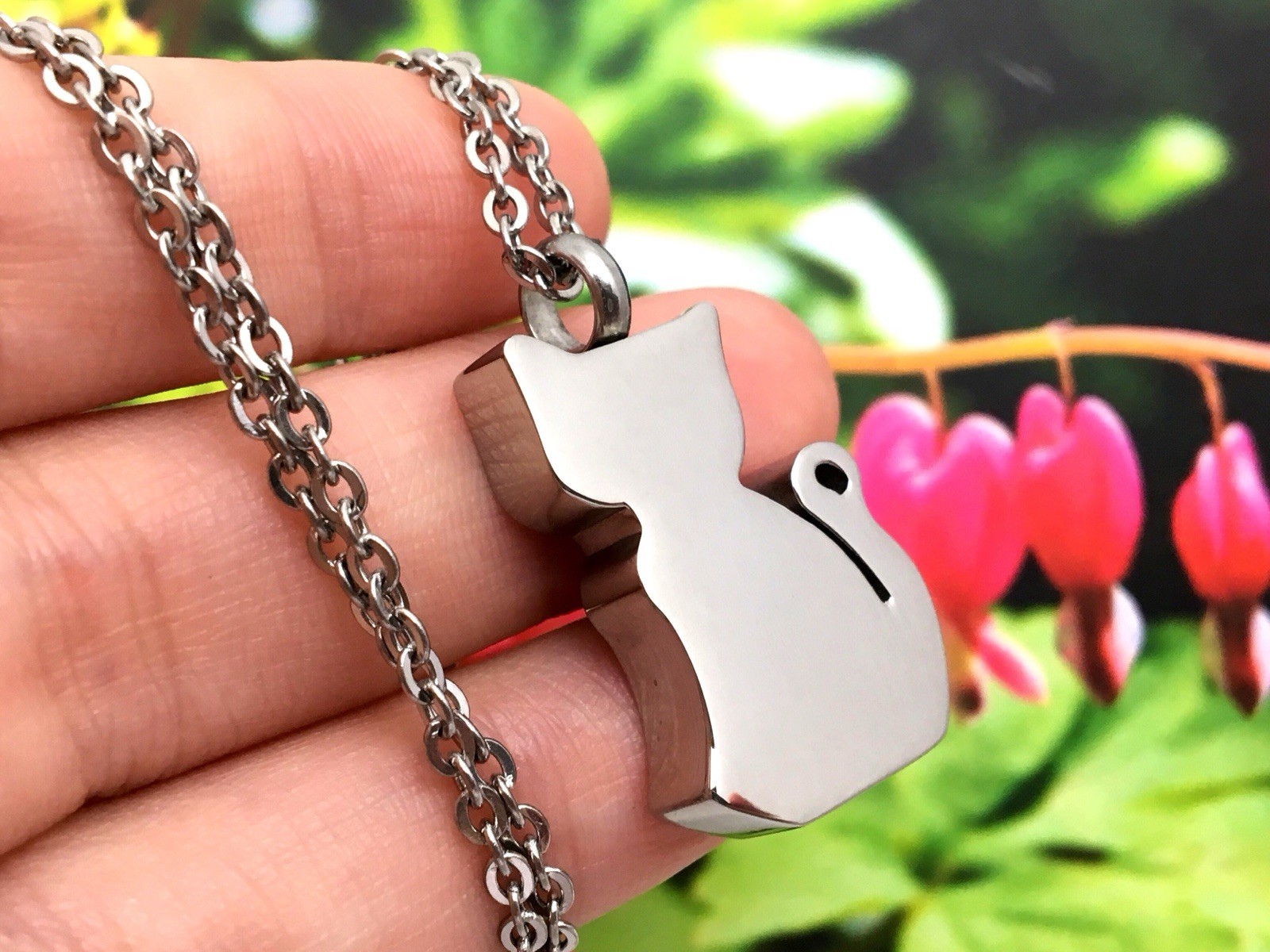 Cat Cremation Necklace Jewelry Pendant Urn for Ashes Memorial Gift Silver Kitty