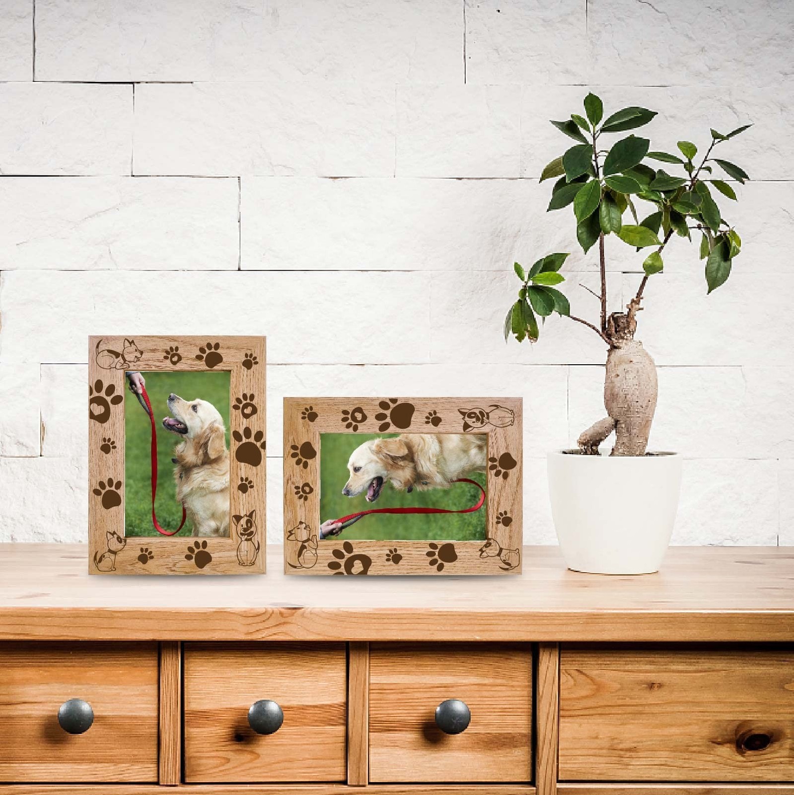 CREATCABIN Engraved Wood Frame Dog Paw Puppy Tabletop 4″ x 6″ Vertical Natura…