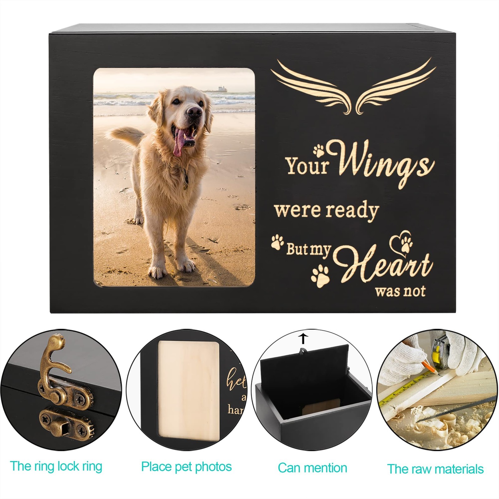 Pet Memorial Urns for Dog or Cat Ashes, Large Wooden Funeral Cremation Urns w…