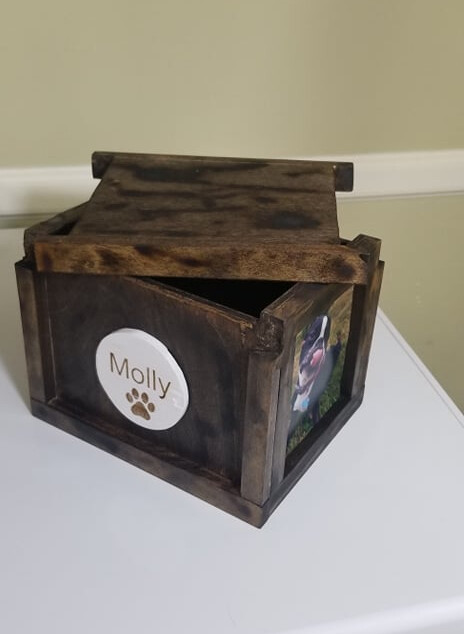 Pet Memorial Memory Box with Pictures & Engraved | Custom Made Pet Urn Cremation