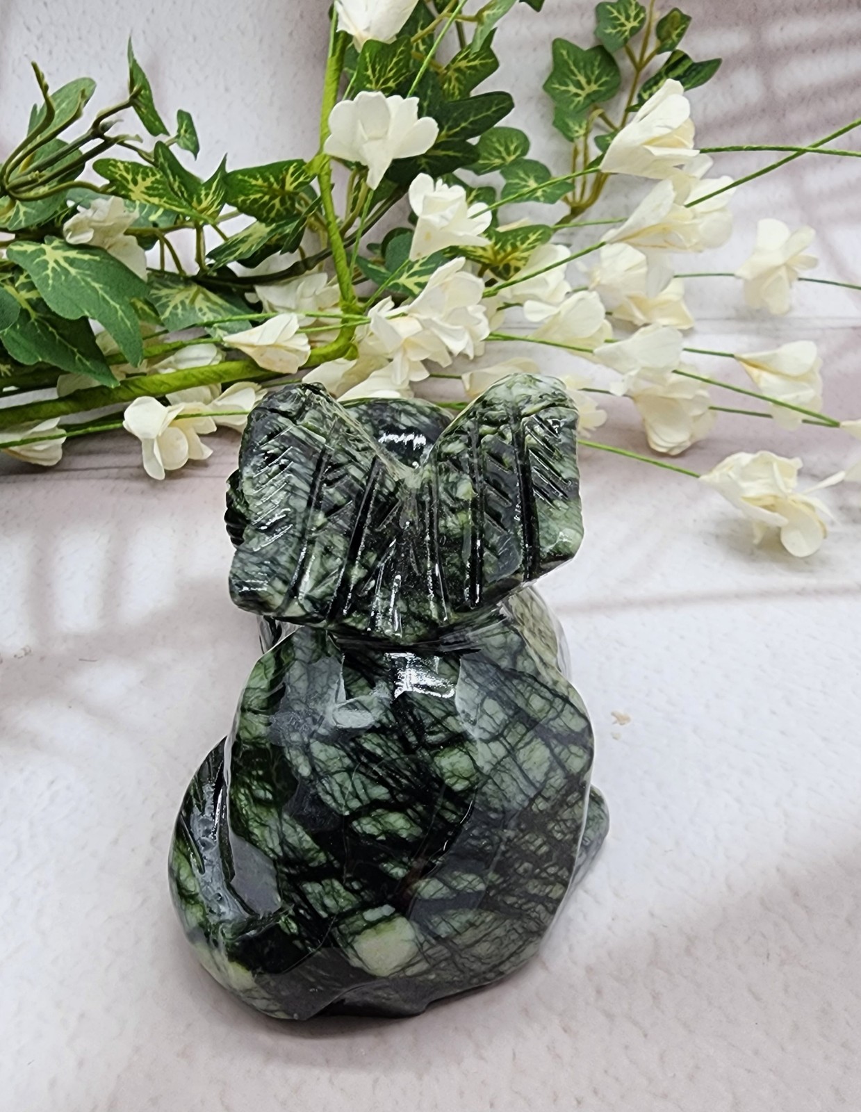 Xiuyan Jade Winged Angel Dog Pet Memorial, Pet Loss Gift, Gemstone Carving
