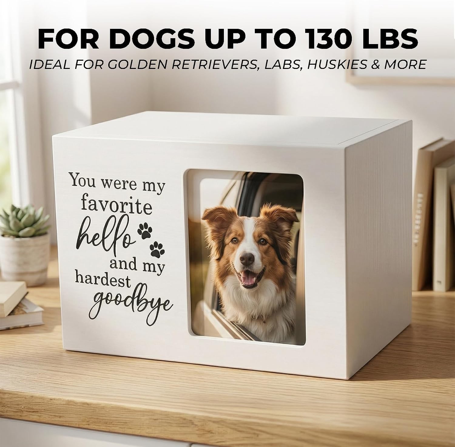 Sympathy Urn for Dog Loss White Wooden Pet Memorial Box with Photo Insert
