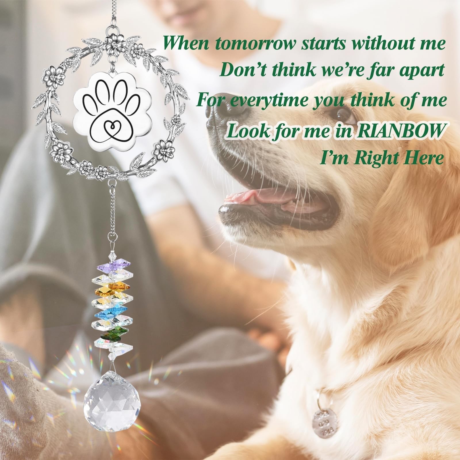 Dog Memorial Sun Catcher – Paw Print Sympathy Gift for Dog Lovers, Crystal Su…