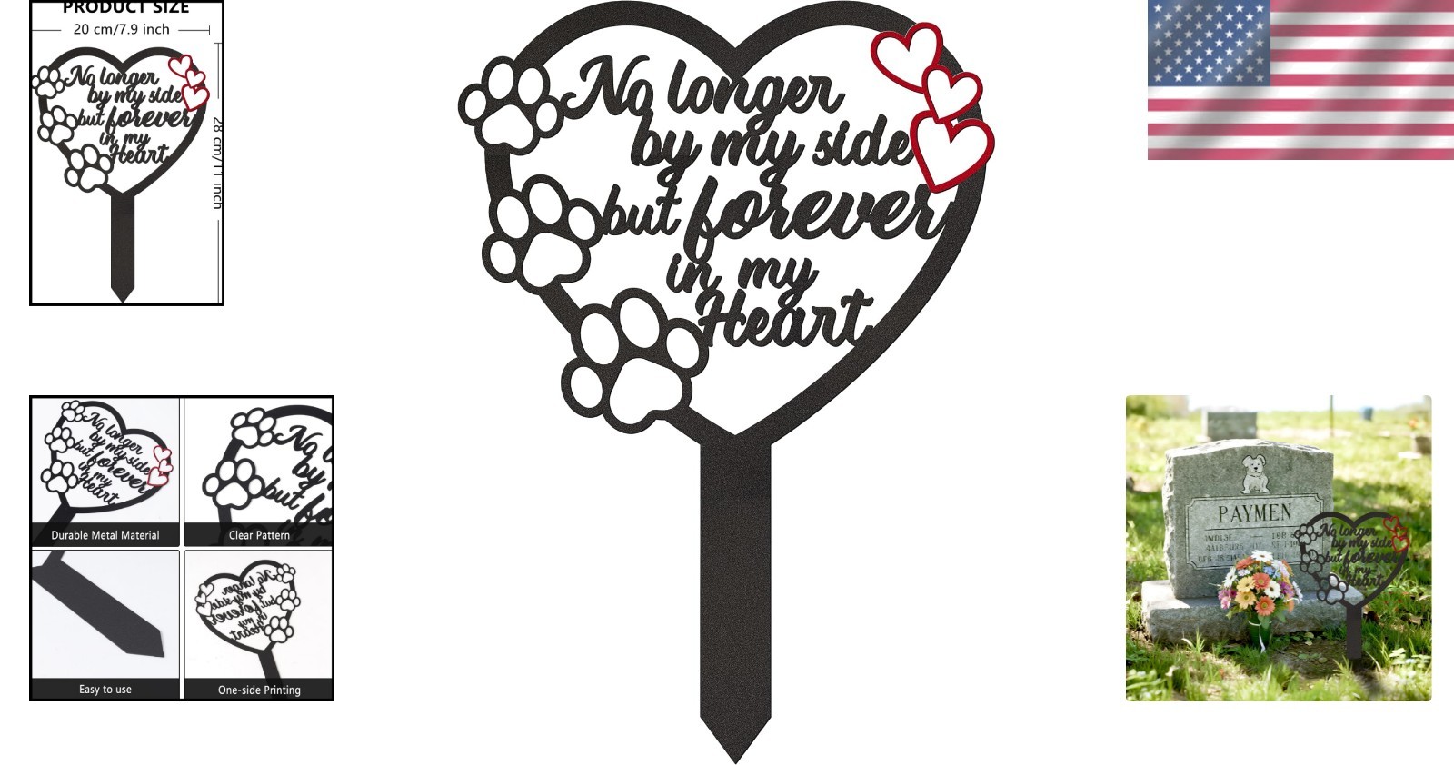 Pet Memorial Grave Marker Metal Dog Cat Remembrance Plaque Outdoor Yard Garden