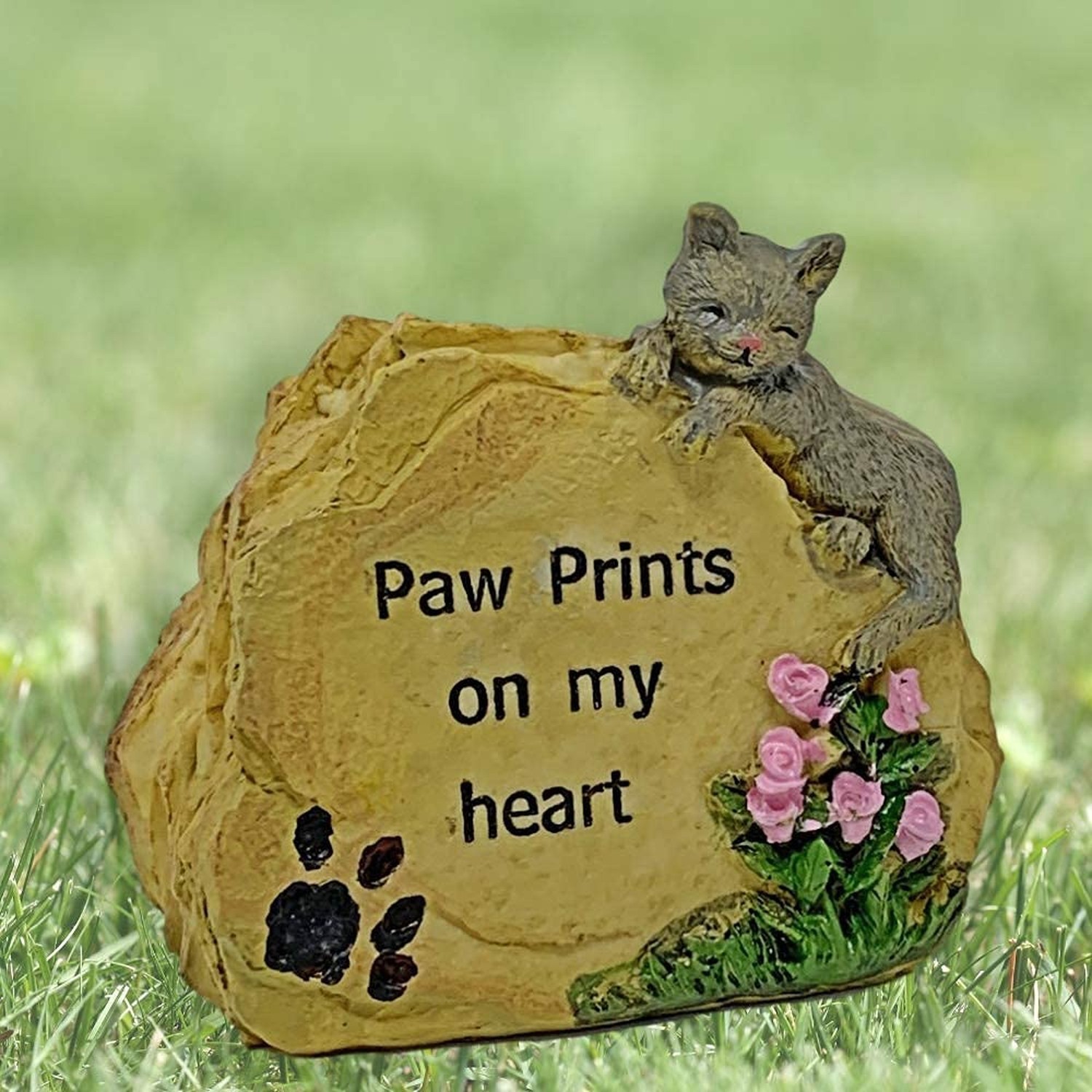 BANBERRY DESIGNS Paw Prints on My Heart Cat Memorial Stone – Pet Sympathy Gif…