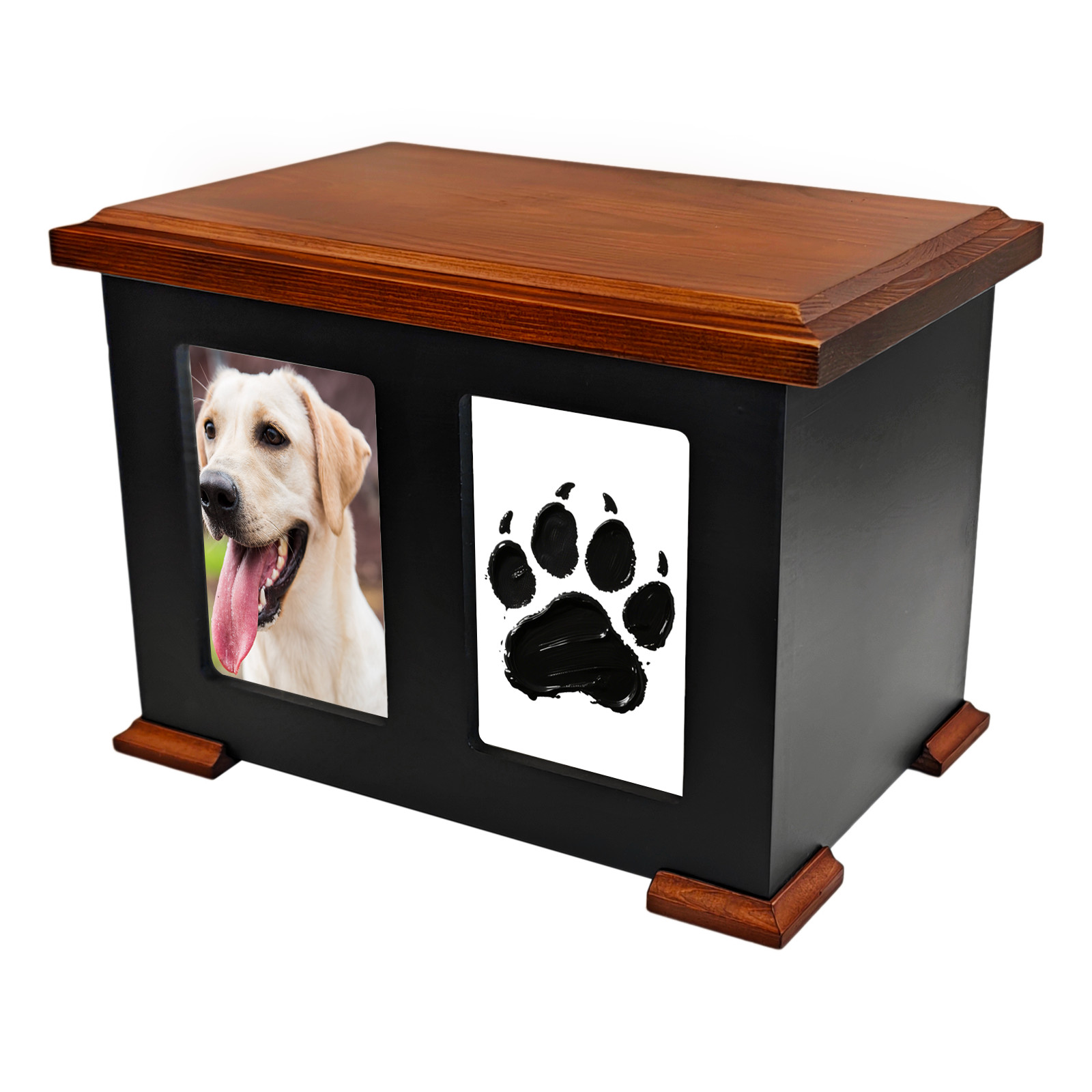 Pet Memorial Boxs Large Wooden with Paw Print Impression Kit & Album Photo Frame