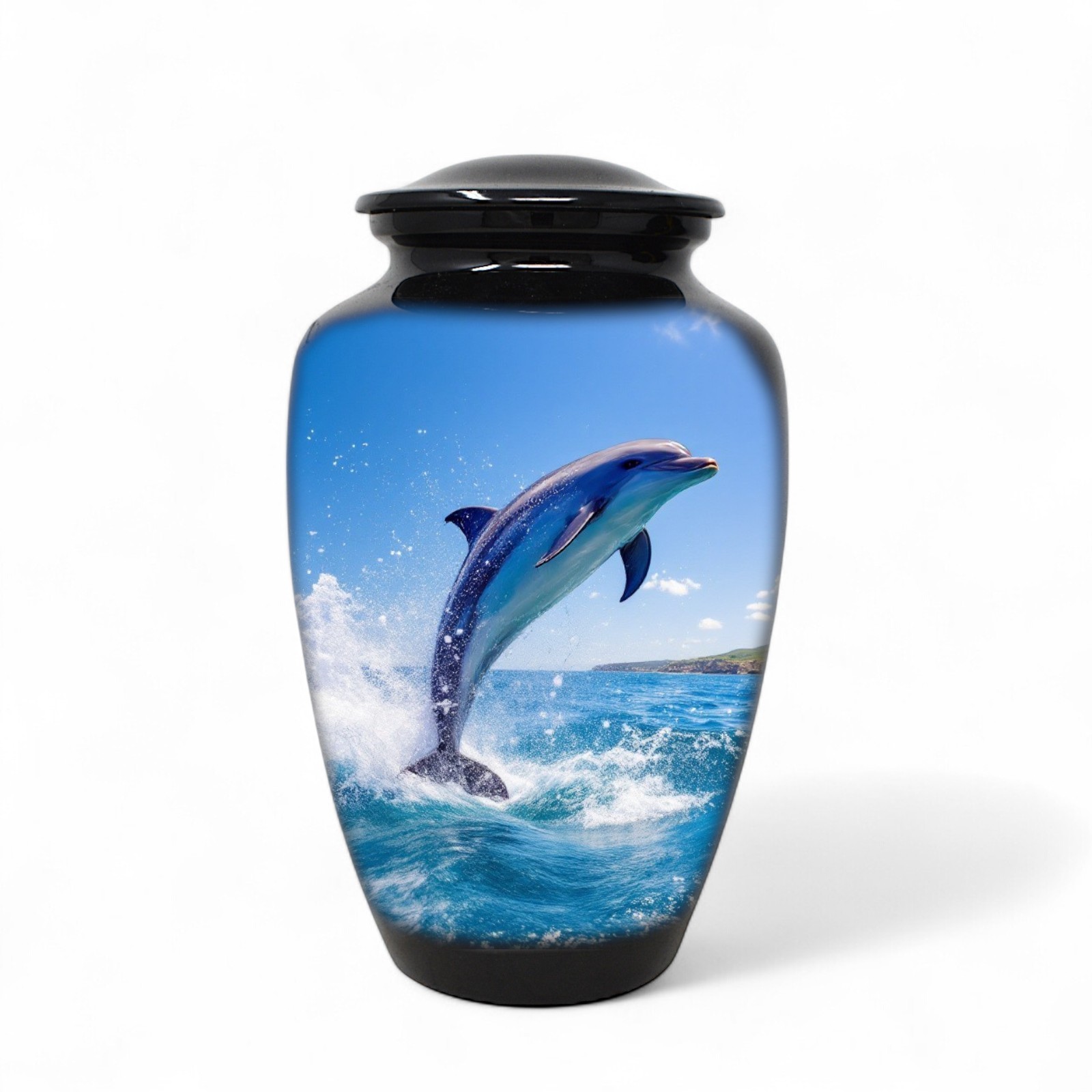 Large Adult Urn for Human Ashes Blue Dolphin Cremation Urn with Velvet Bag