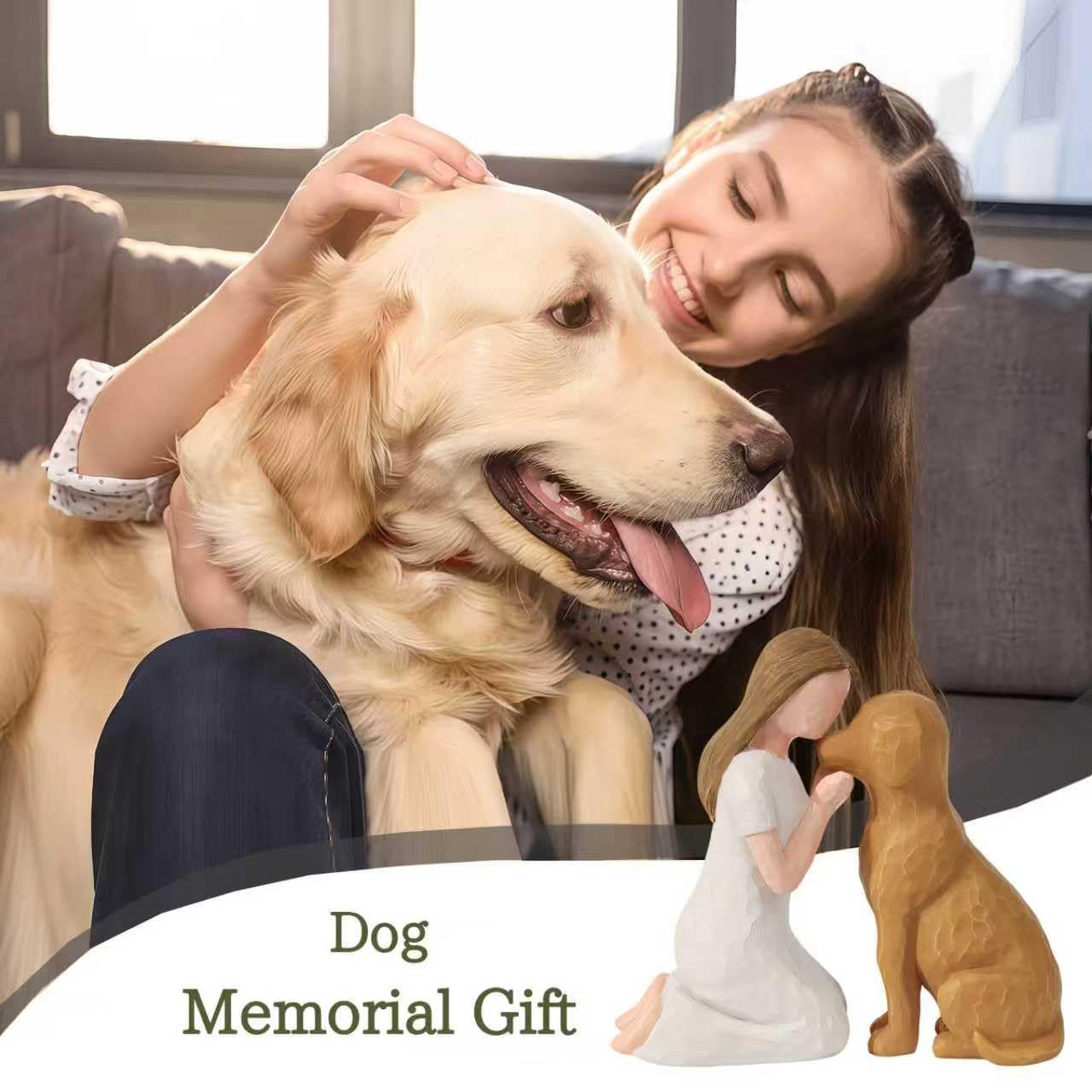 Pet Memorial Figurine for Dog Lovers, Hand-Painted Brown Dog Statue, Girl and…