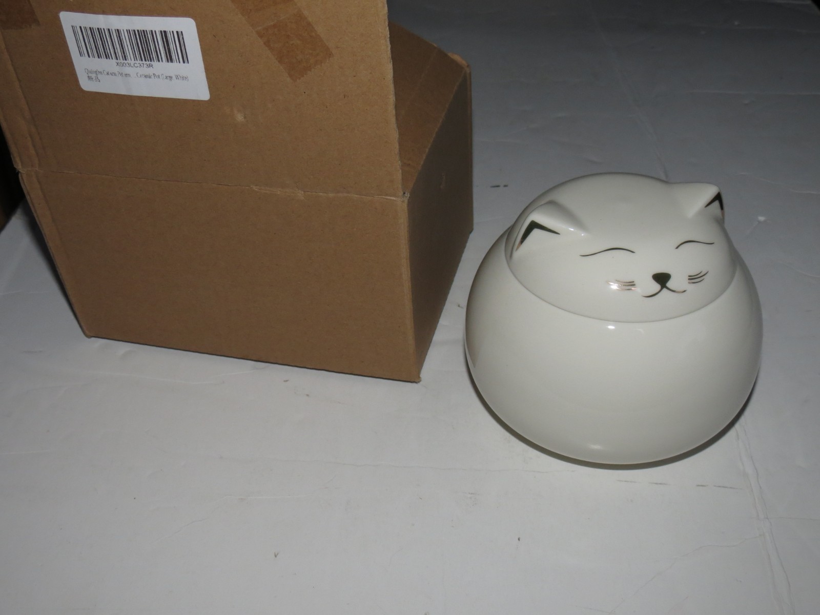 Ceramics Pet Urn Pot Funeral Cat Memorial Large Ash Storage White Squat