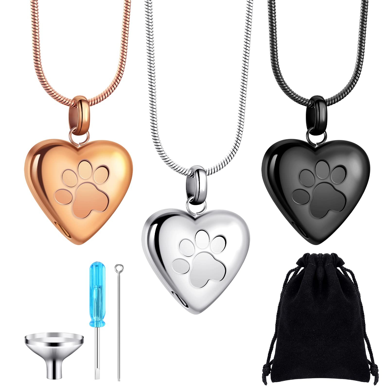 3 Pcs Pet Ashes Necklace for Dogs Urns Cremation Jewelry Paw Print Heart Stai…