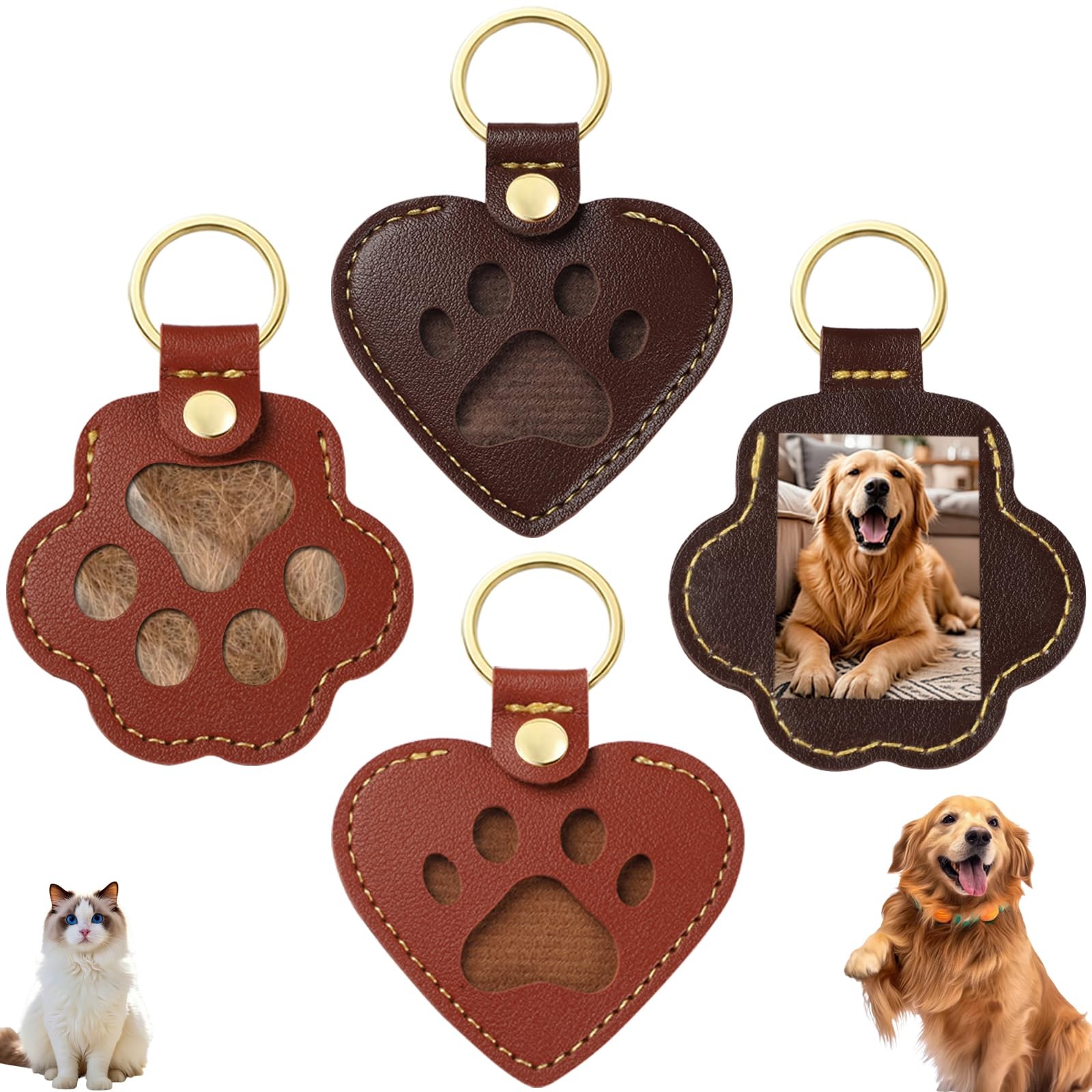 Pet Hair Storage Keychain: Dog Cat Fur Collector 2 Heart & 2 Paw Shaped keeps…