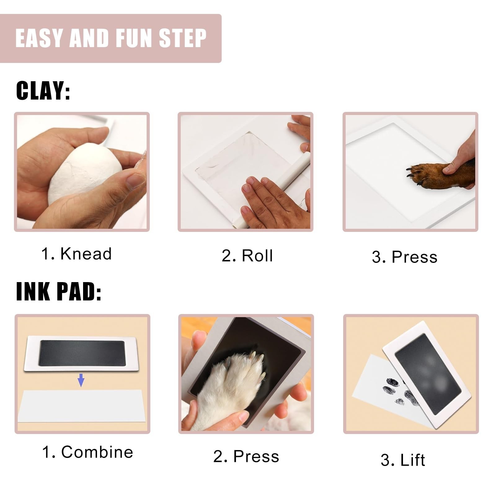 ZAPVLVT Paw Print Impression Kit for Dogs and Cats, 2 Clay, Large Ink Pad, Wo…