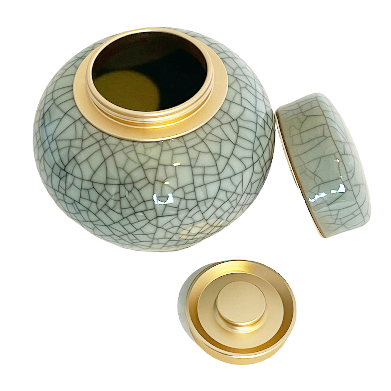 Ceramic Memorial Cremation Urn with Metal Lids for Human or Pet Ashes (Green)