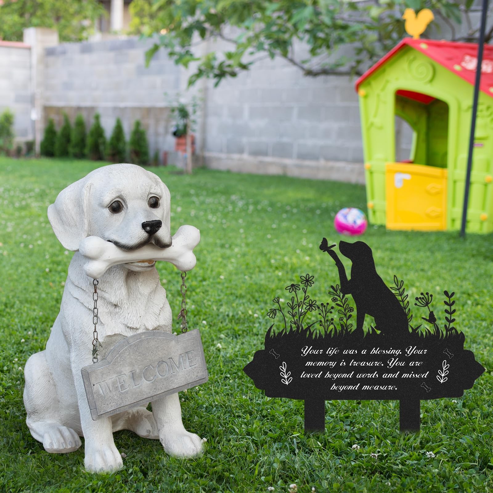 13.4×12 in Memorial Pet Grave Markers Metal Dog Garden Stake Waterproof Plaque