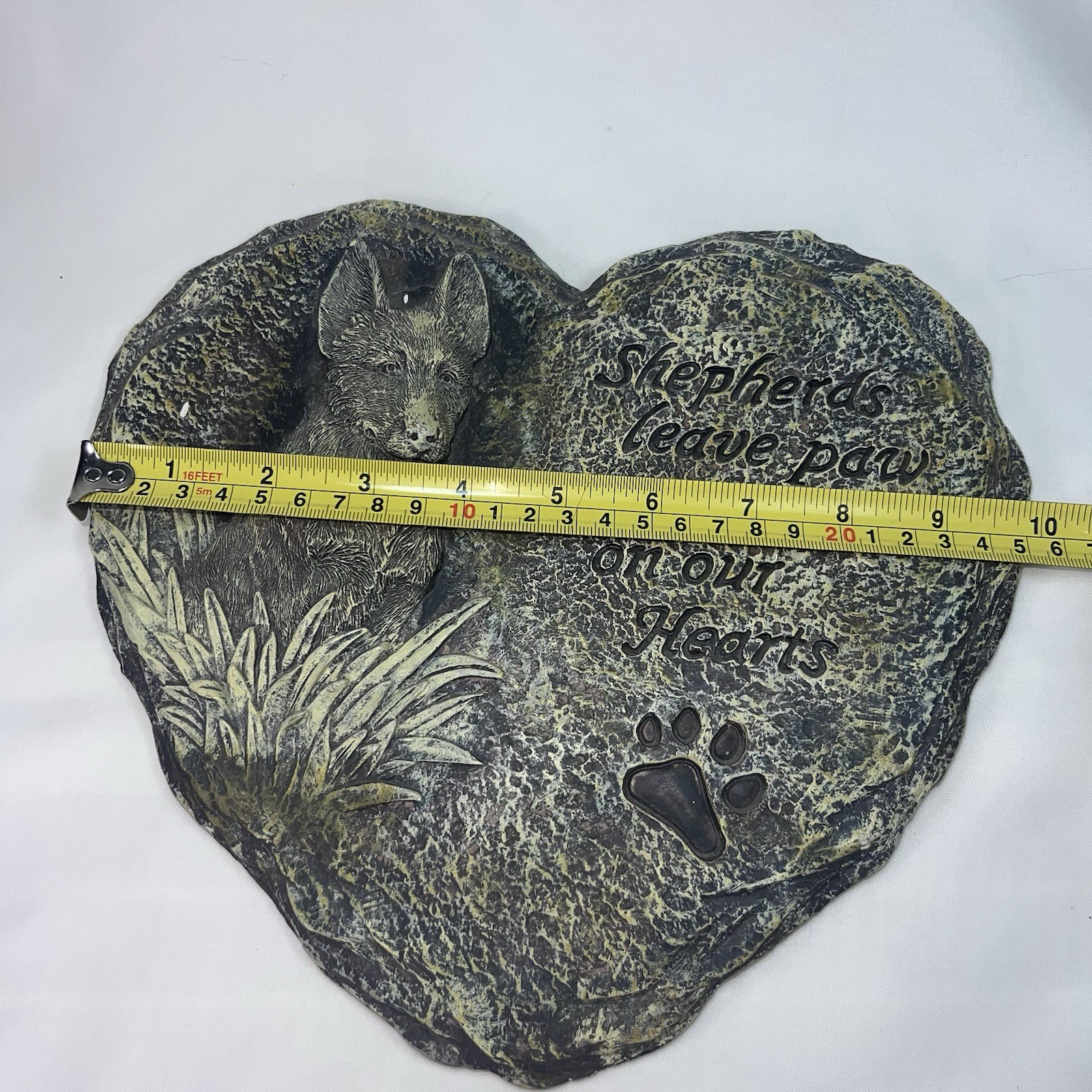 Shepherd Dog Memorial Ceramic Heart Stone Plaque Paw Print Quote For Garden