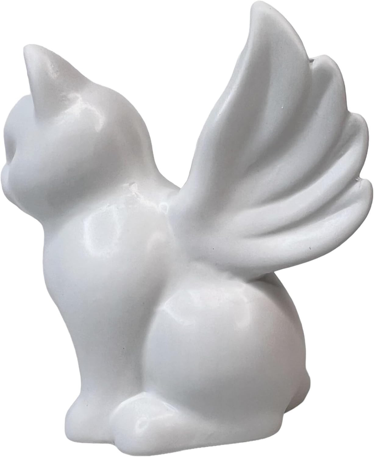 Angel Wing Cat Figurine/Memorial Cat Lover Tribute – 4 3/8” Tall Ceramic Stonewa