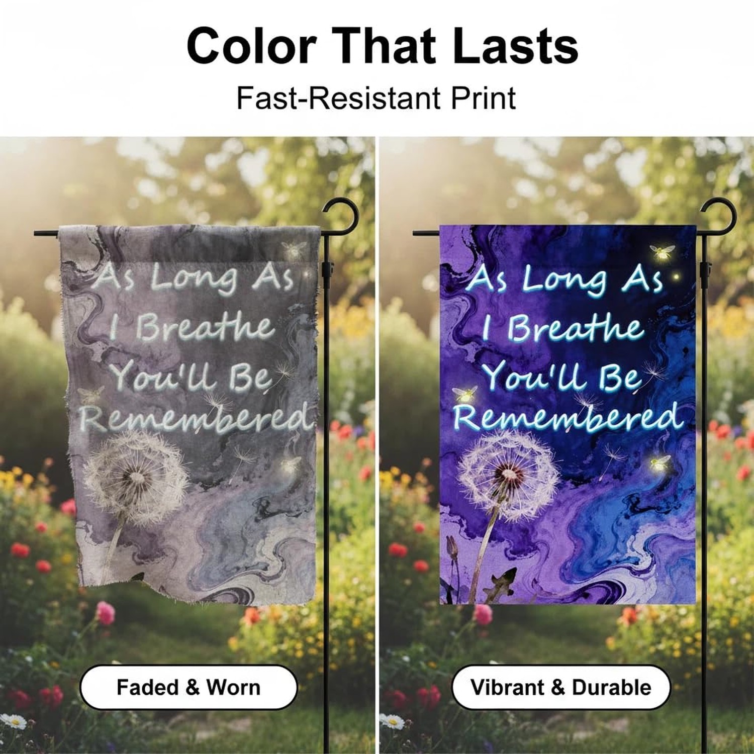 Memorial Garden Flag Double Sided, In Loving Memory Flag with Dandelion & Fir…