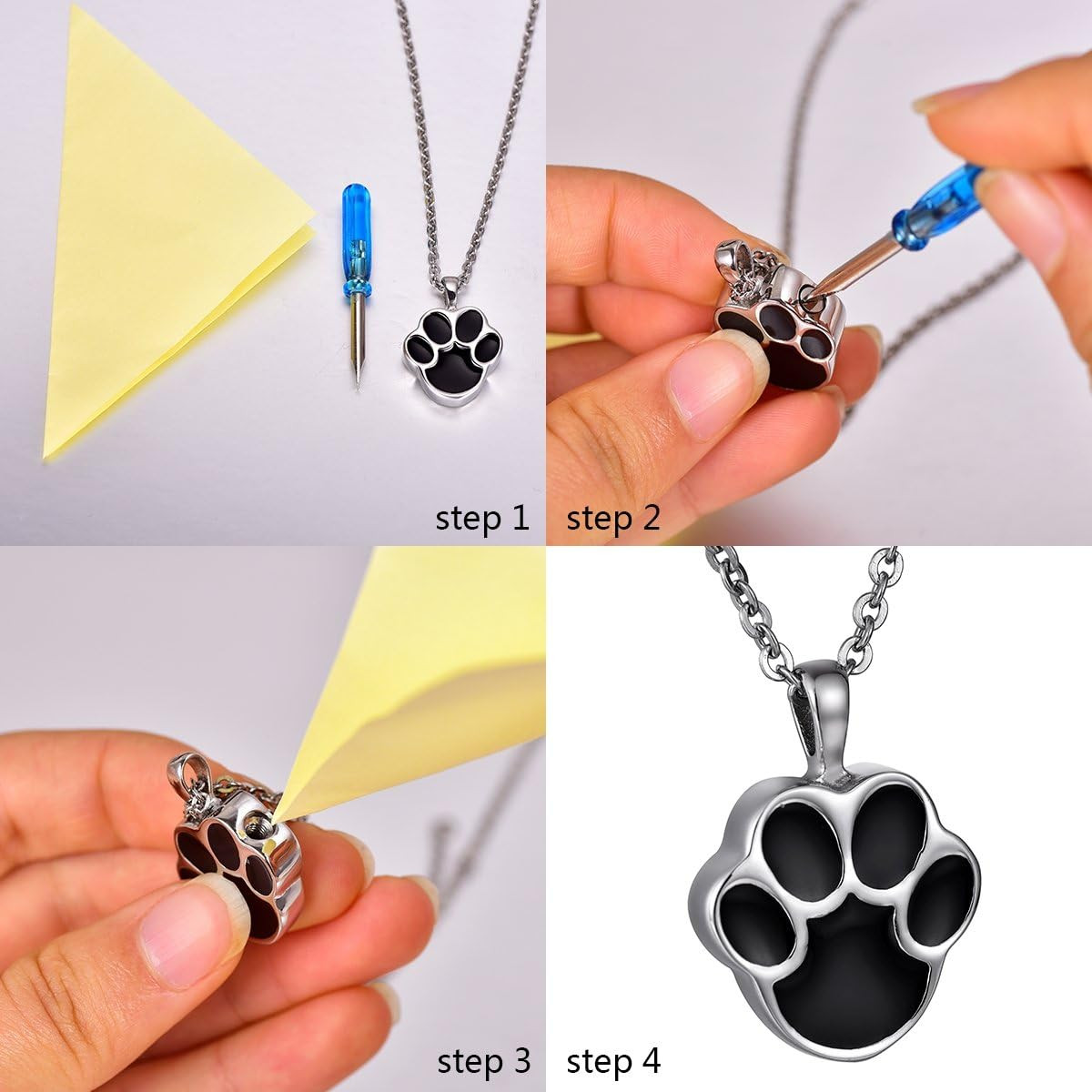 Pet Paw/Dog Paw Stainless Steel Urn Pendant Keyring Ash Memorial Keepsake Cremat