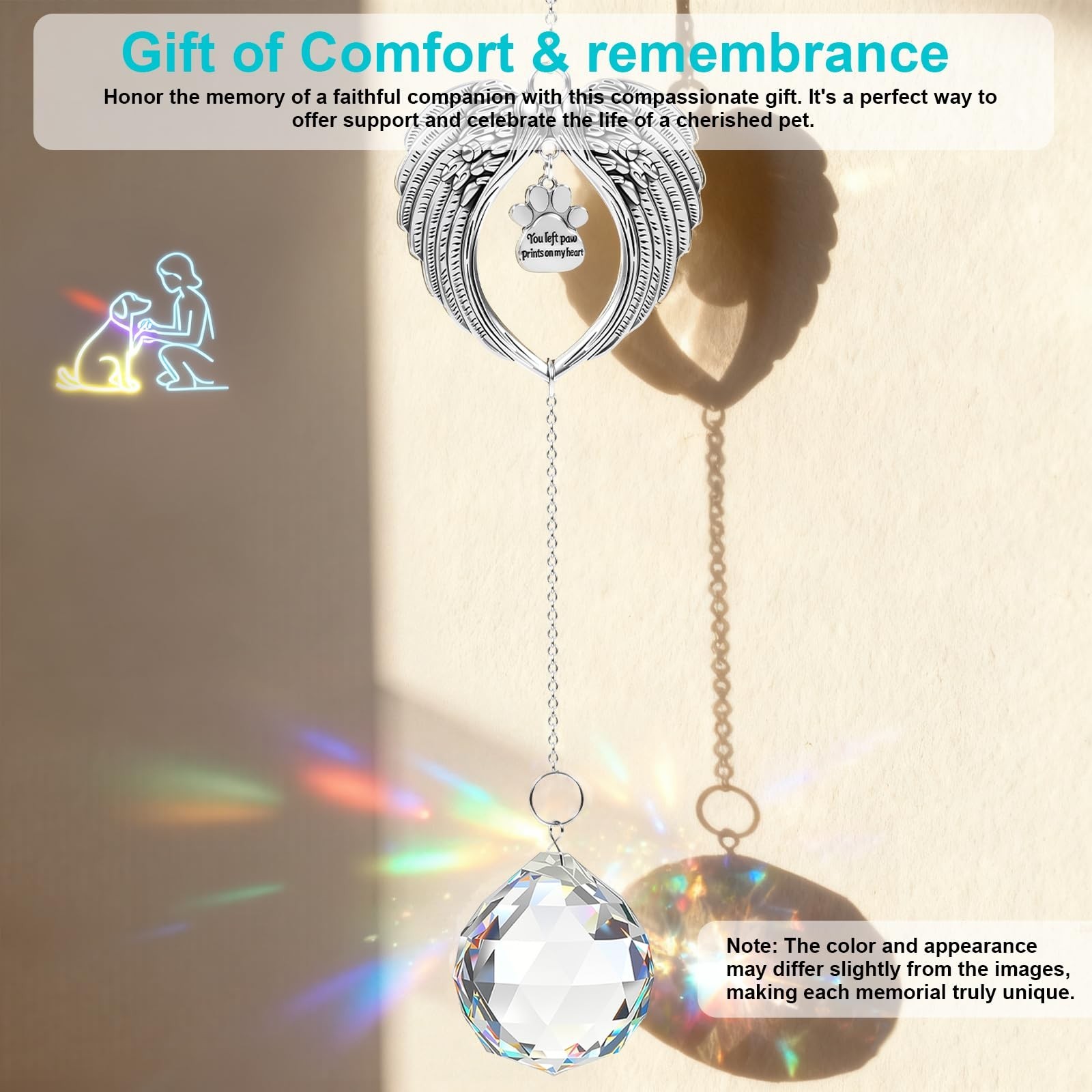 Pet Memorial Gifts for Loss of Dog or Cat, AVIMO Crystal Suncatcher with Rain…