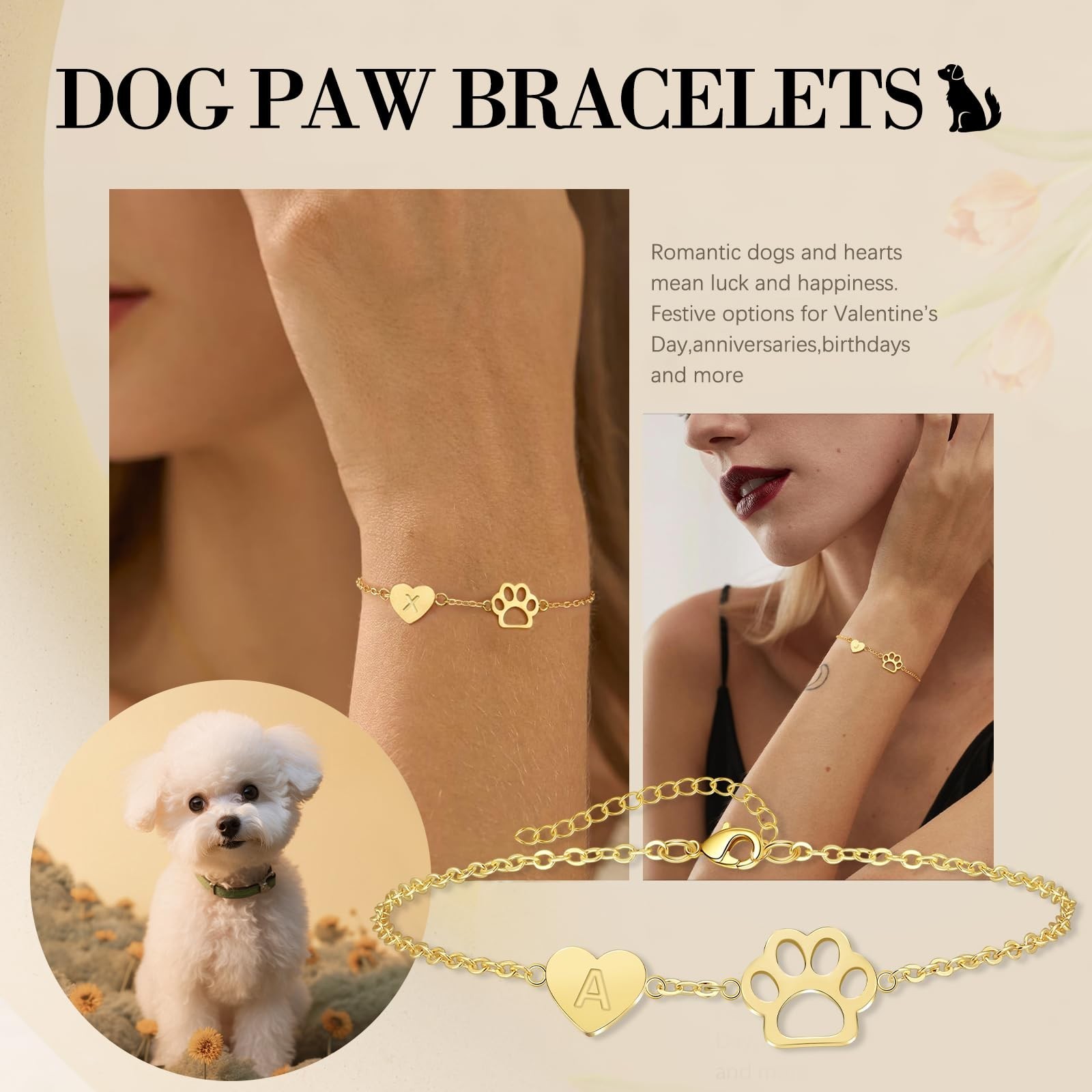 Dog Memorial Gifts for Loss of Dog Paw Initial Bracelet for Women with Heart …
