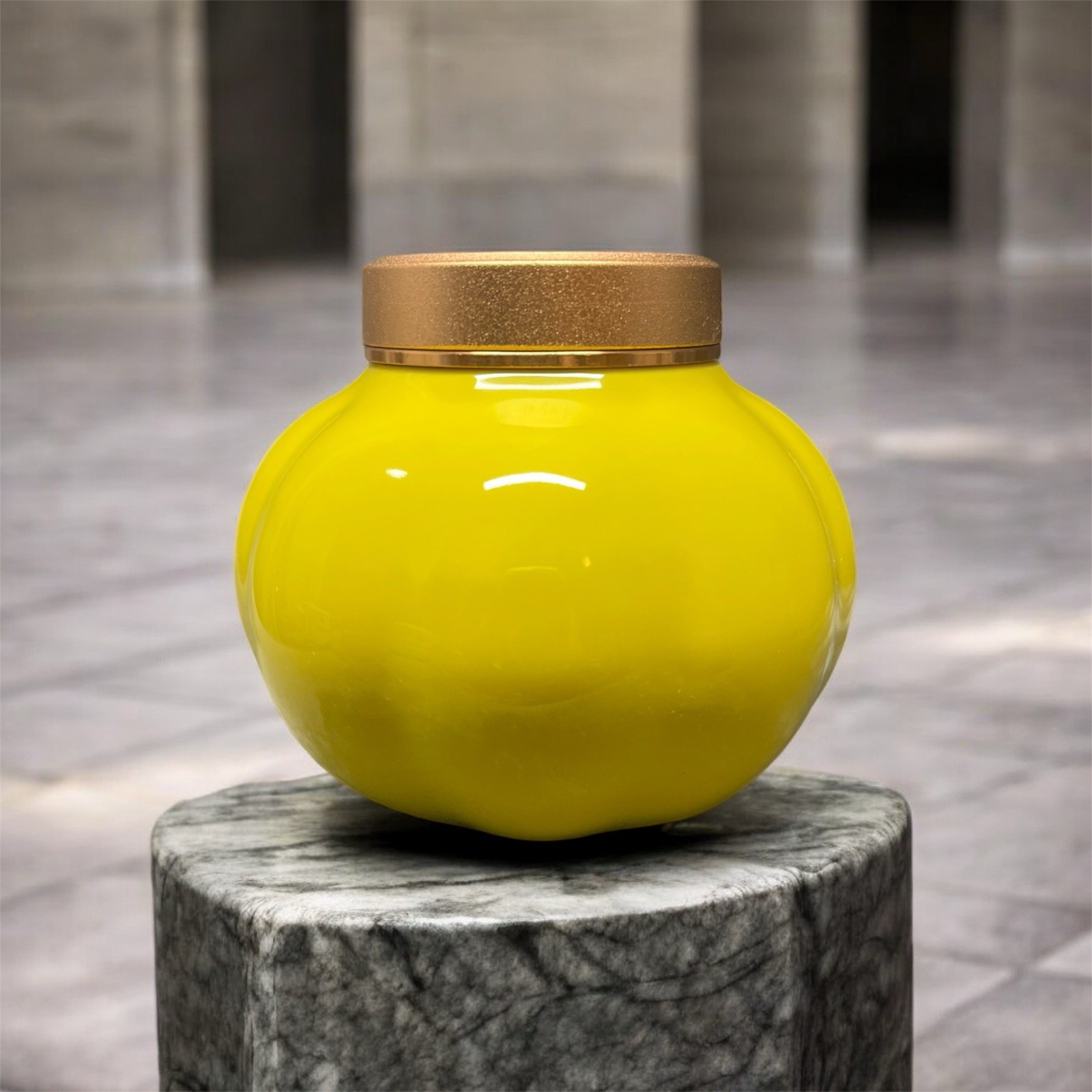 Fermus Memorial Pet Ash Urn with Metal Lid Yellow NEW