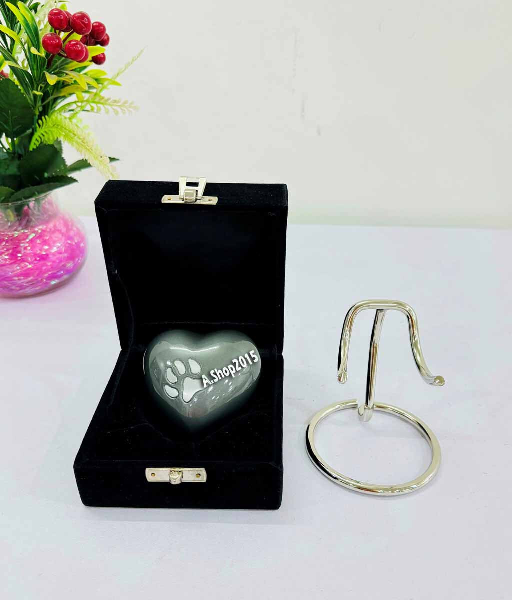 Classic Heart Shaped Grey Foot Print Keepsake Urn, Aluminum Urns for Human Ashes