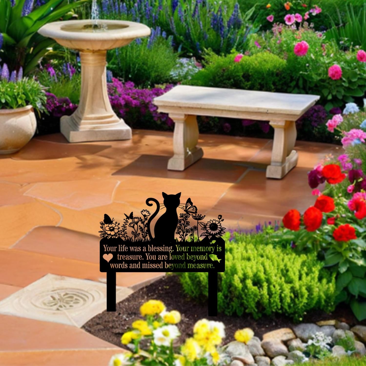 Waterproof Metal Cat Memorial Garden Stake Pet Headstone Grave Marker 12 In