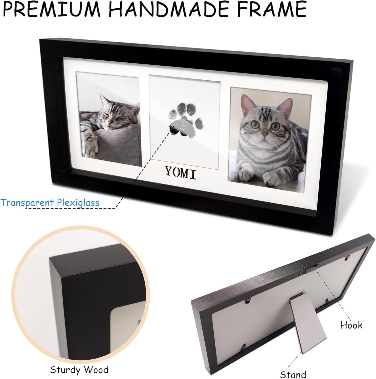 Dog & Cat Paw Print Frame Kit with Ink Pads, Personalization, Memorial Gift