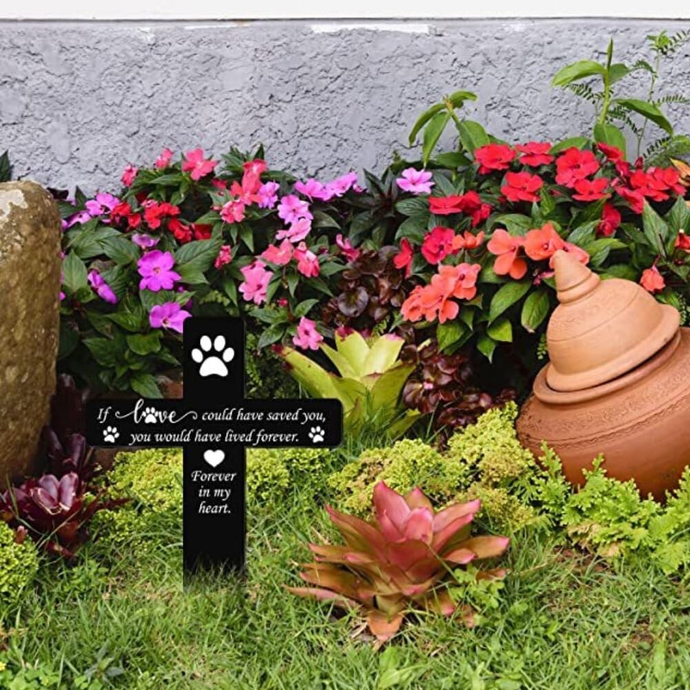 Pet Memorial Garden Cross Stake Pet Loss Dog Puppy Cat Grave Marker Inscription