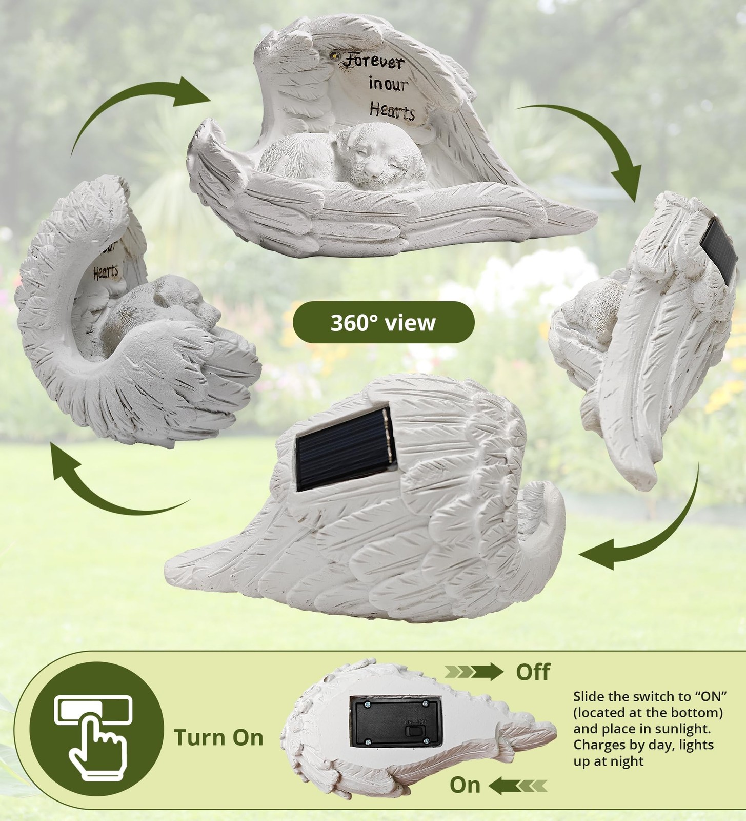 Pet Dog Solar Garden Memorial Statue – Outdoor Resin Angel Puppy with Sola