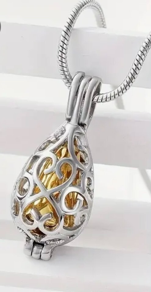 Pet Cremation Ash Holder Pendant Necklace Memorial Urn, Silver and Gold Tone