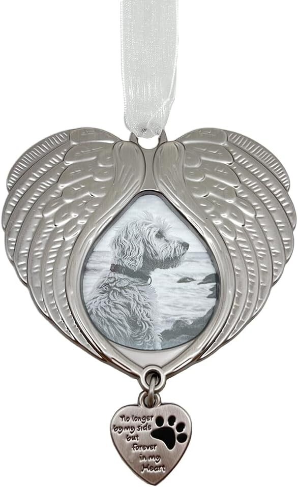 Pet Christmas Ornament W/ Photo Holder Angel Wing Memorial Rainbow Bridge Gift