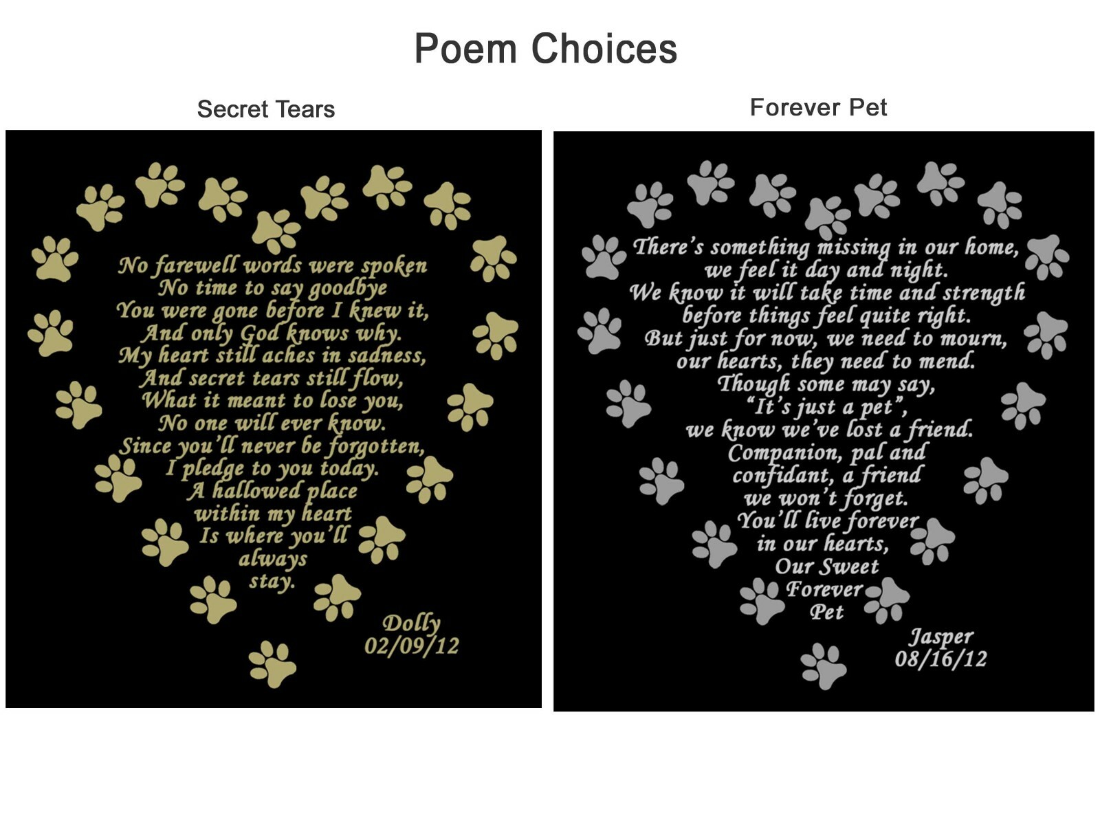 Rotating Pet Memorial Frame w/ Engraved 4×6 Poem Plate Choose Poem and Design