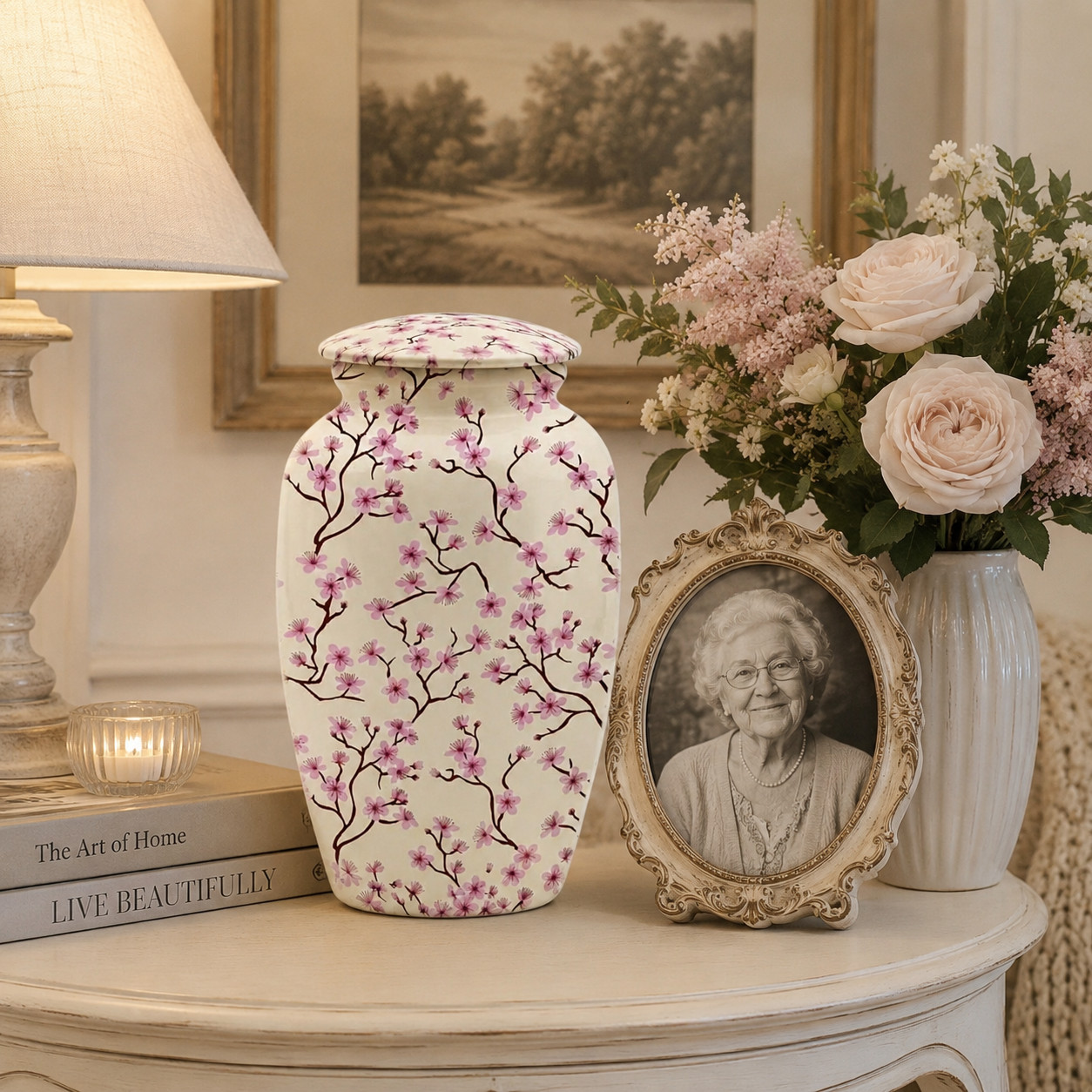 Large Adult Cremation Urn Cherry Blossom Design 190 Cu In Funeral Ashes Urns