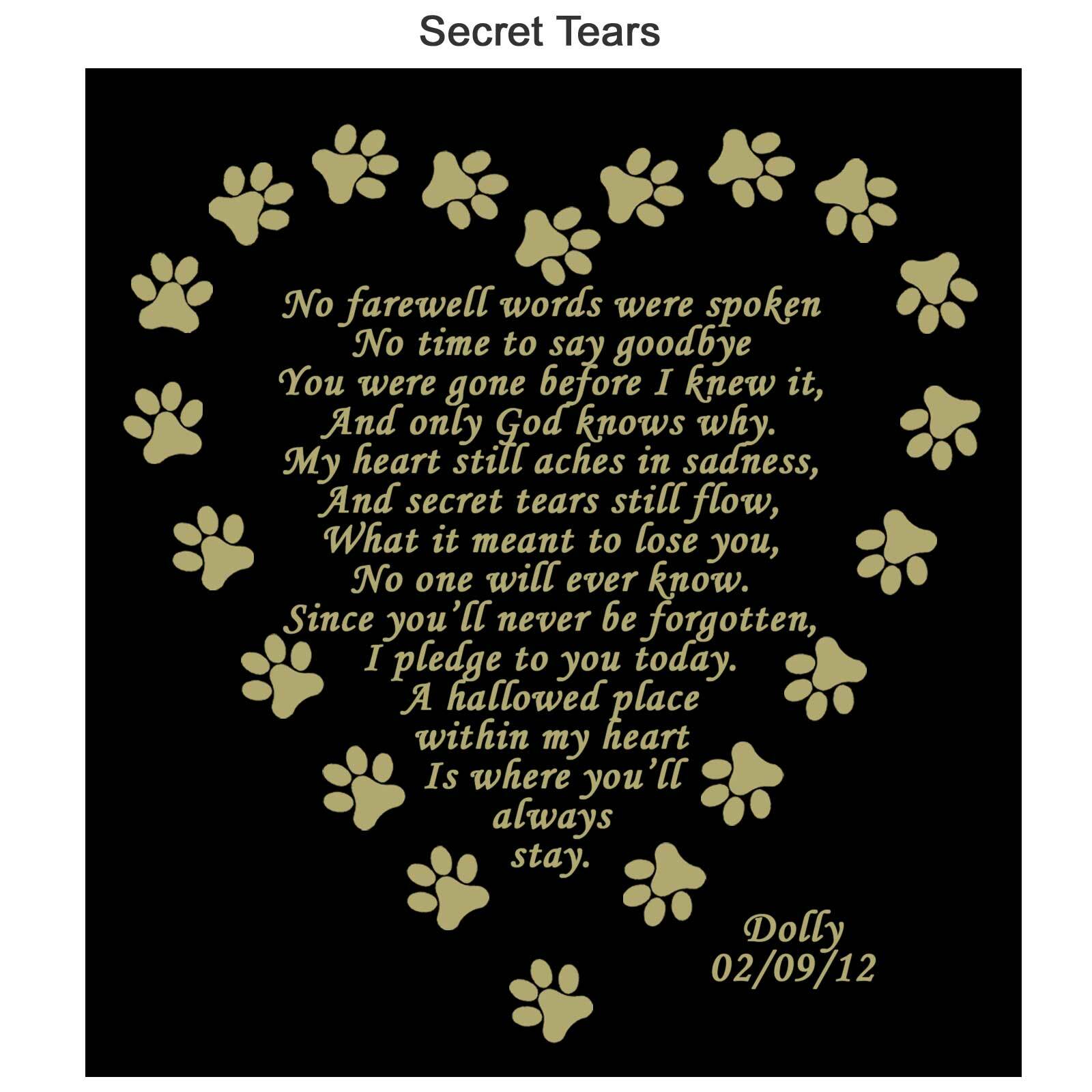 Pet Memorial Poem Name Plate Engraved Multiple Sizes & Poem Choices Dog Cat
