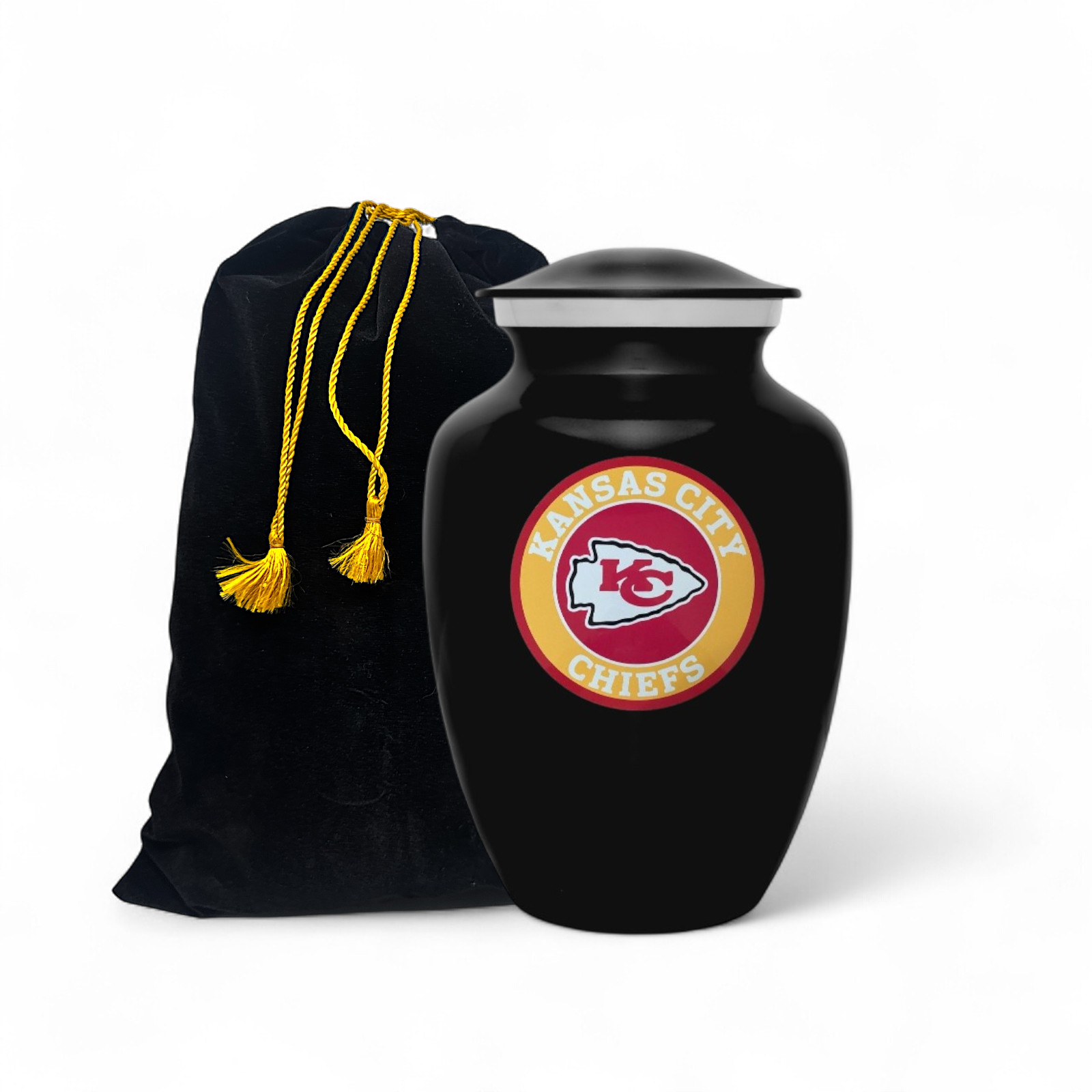 Black Kansas City Chiefs Football Style Cremation Urn Adult Ashes Metal Urns