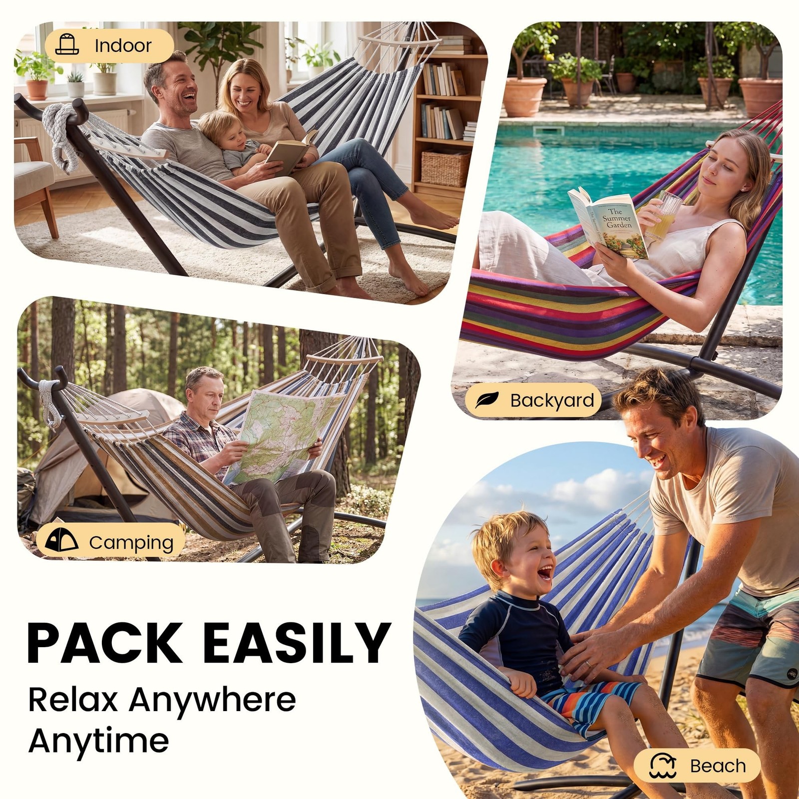 EveryFun Double Hammock with Heavy-Duty Steel Stand,Portable,Easy Assembly,60…