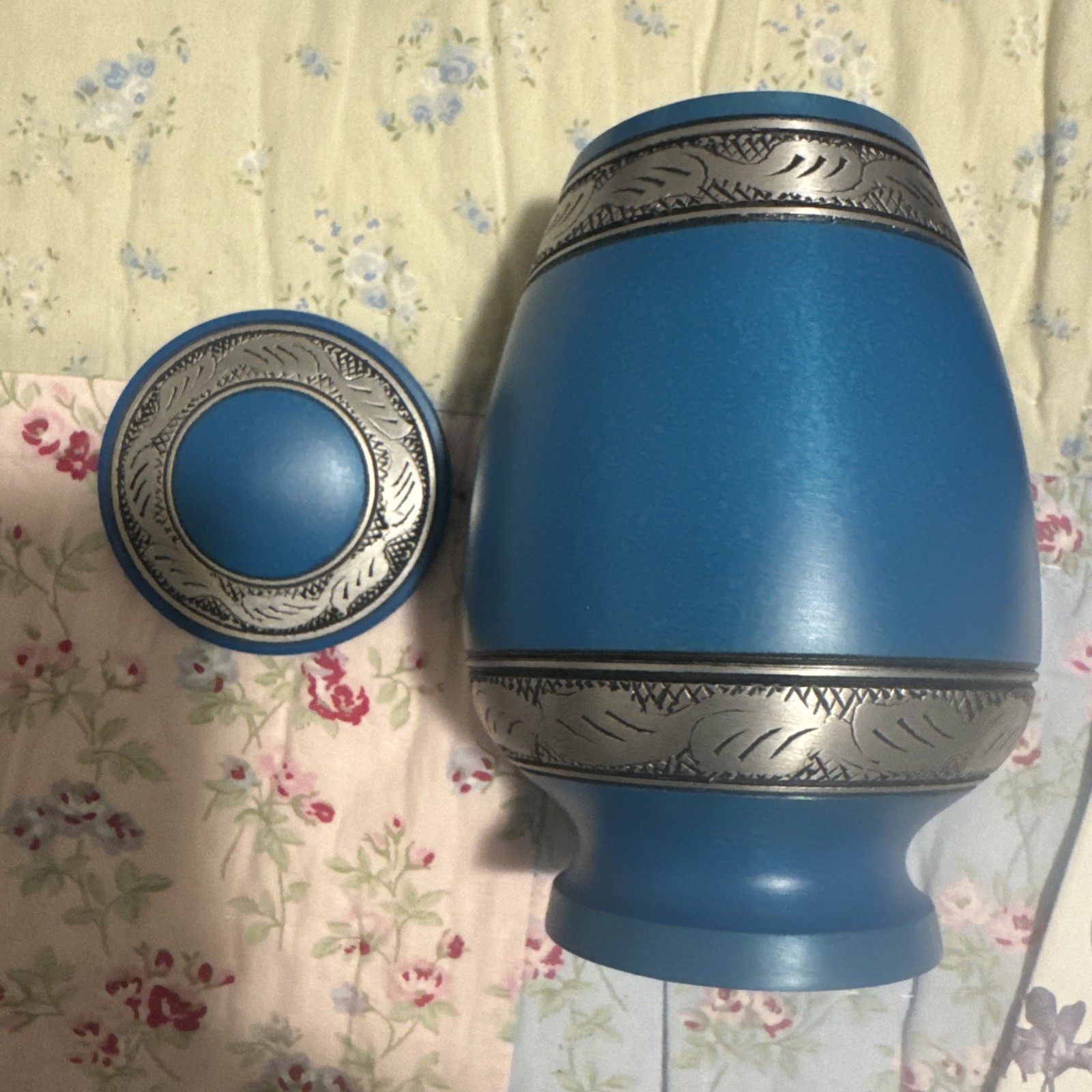 Silver Banded Blue Pet Urn For Dogs or Cats