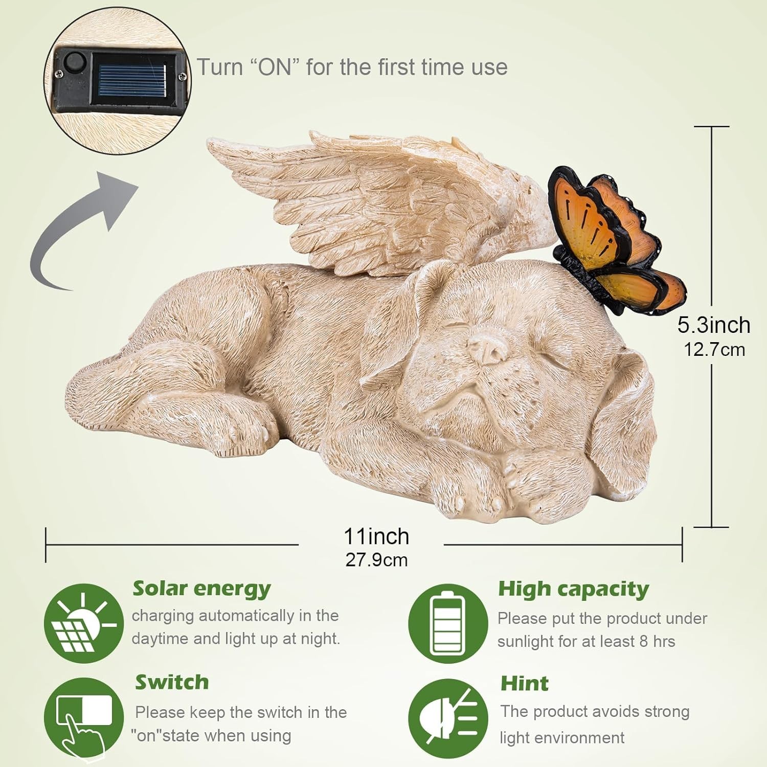 Weather-Resistant Puppy Angel Statue with Solar LED Light for Outdoor Comfort