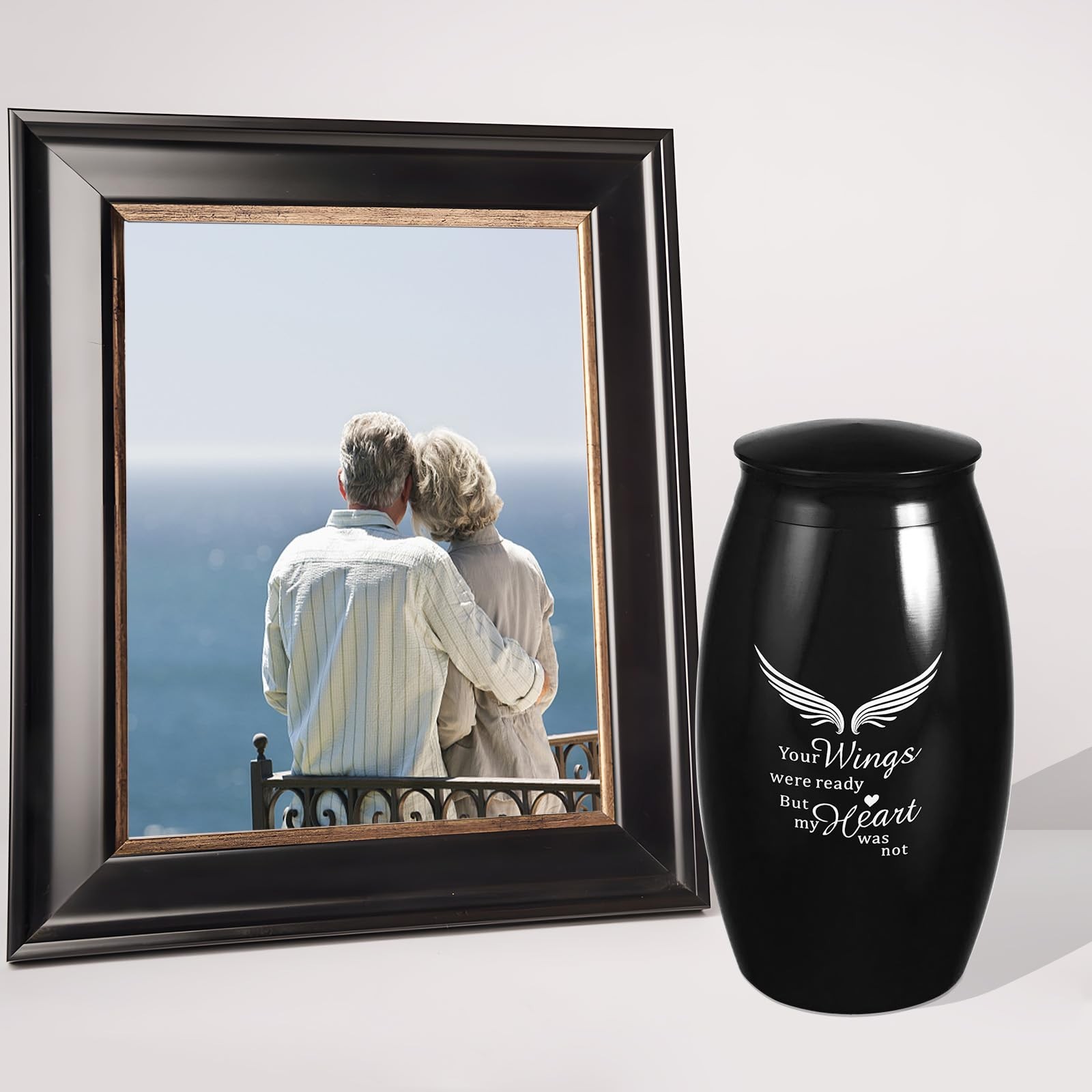 Small/Medium Urns for Human Ashes Adult Male Female,5.5″ Black Cremation Angl…