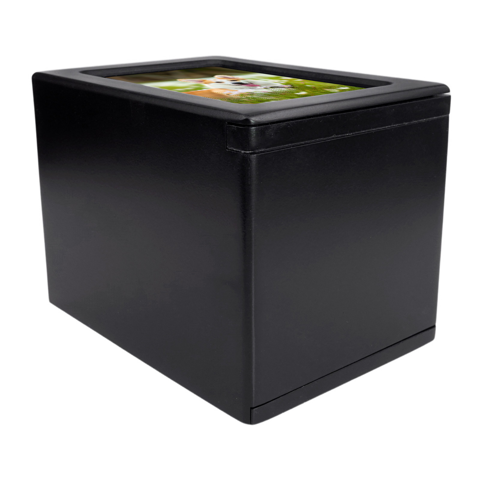 5 x 4.8in Black Wooden Funeral Cremation Urn with Photo Frame For Dogs And Cats