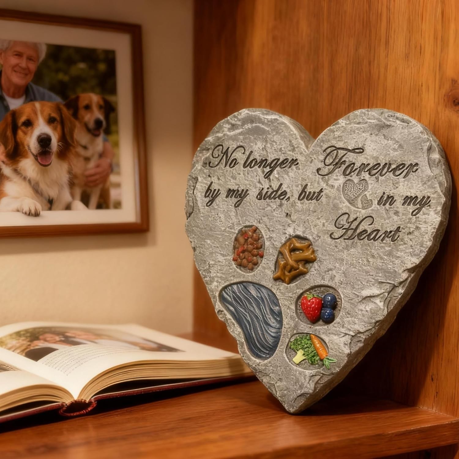 Heart Dog Memorial Garden Stone Paw Print Pet Loss Sympathy Grave Marker Decor