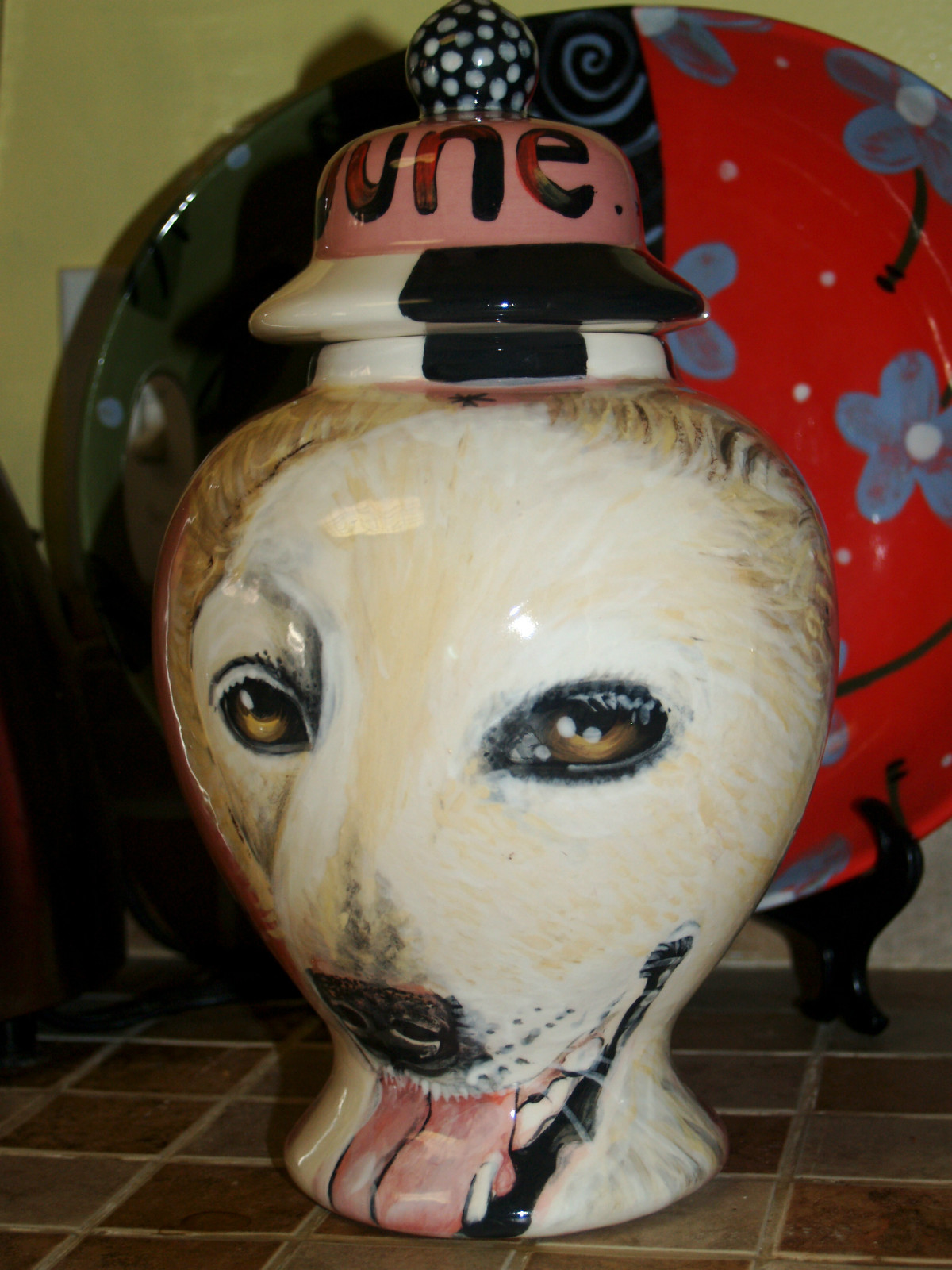 Custom memorial Pet DOG Cat cremation urn Golden Retriever portrait urns art
