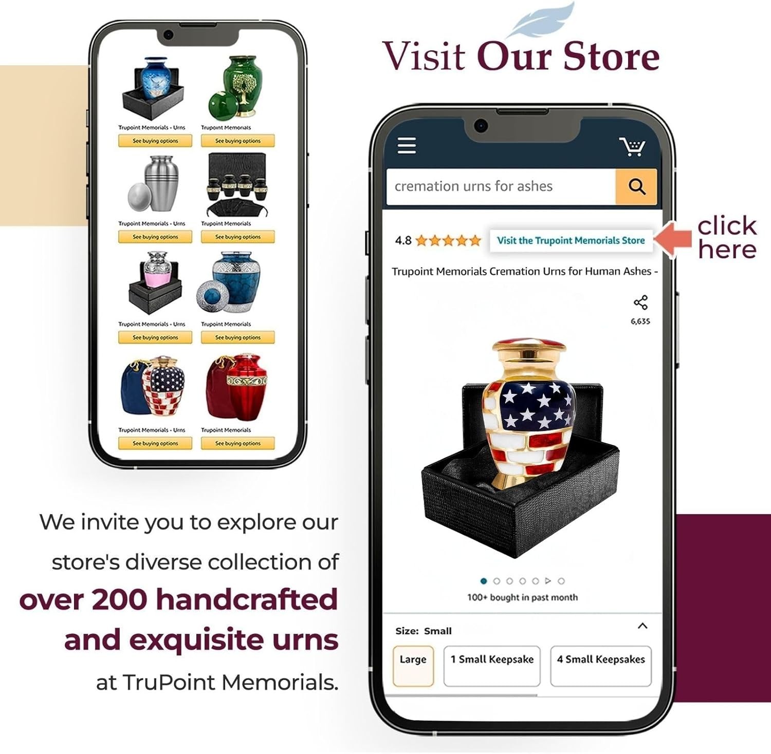 Trupoint Memorials Small Urns for Human Ashes Keepsake, Military and Patriotic