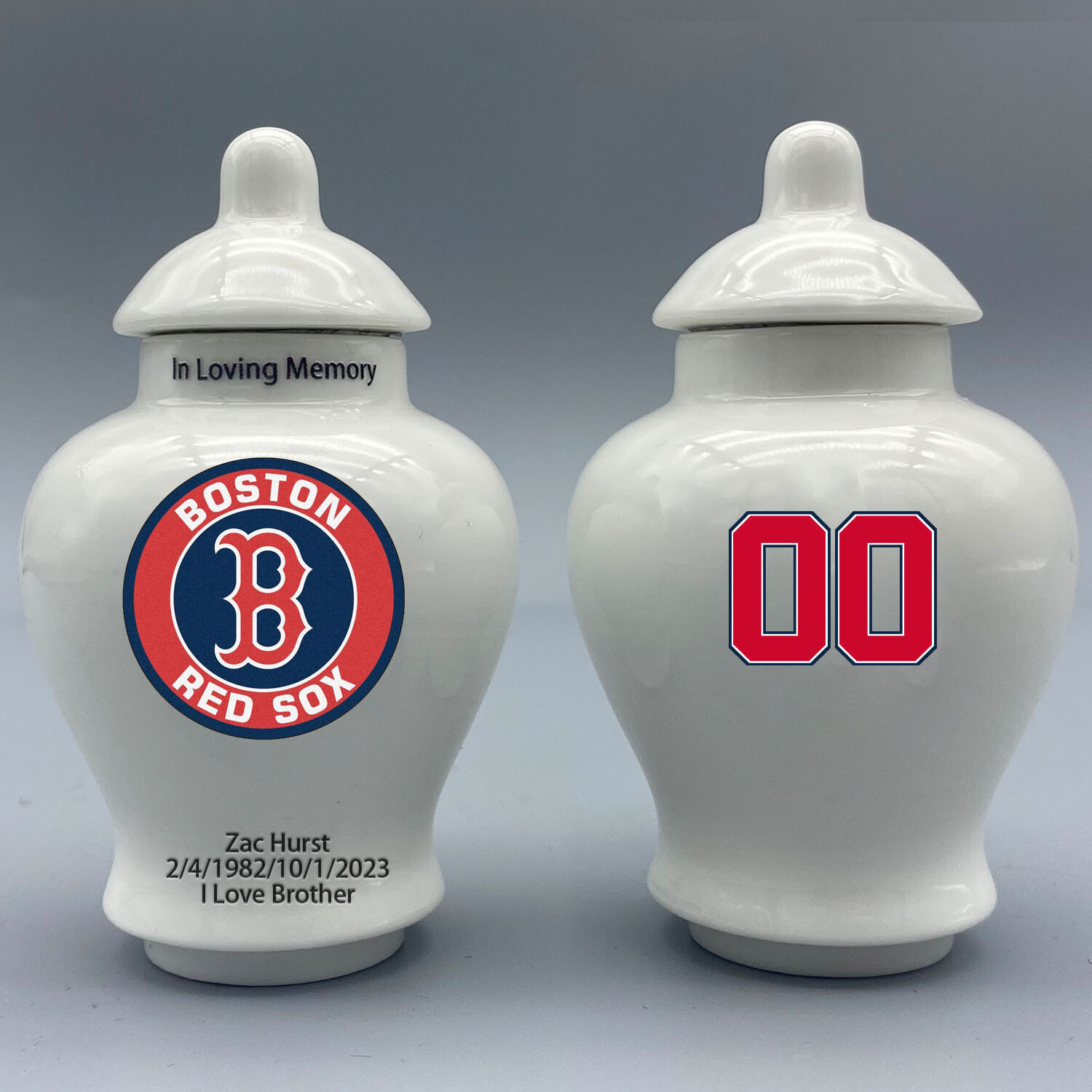 Ceramic Baseball Urn – Boston Red Sox Theme, Custom Text & Number